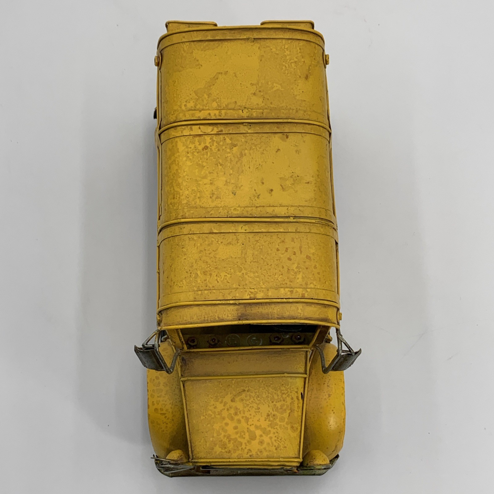 Vintage Style Yellow Metal School Bus Model Rustic Decor Worn Finish Free Ship