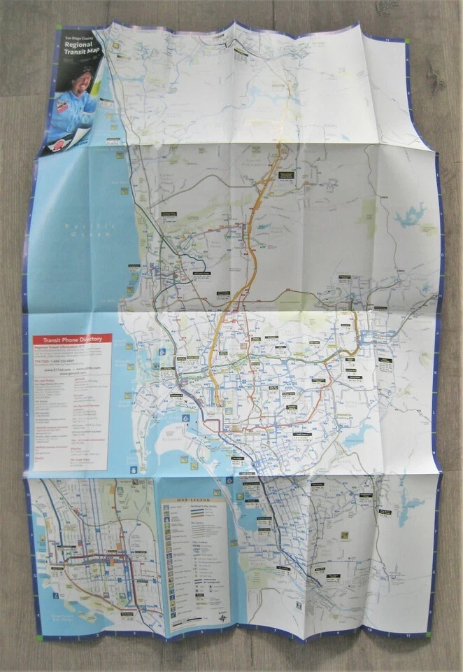 San Diego County Regional Transit Guide Map (2009) Bus Trolley Railroad CA