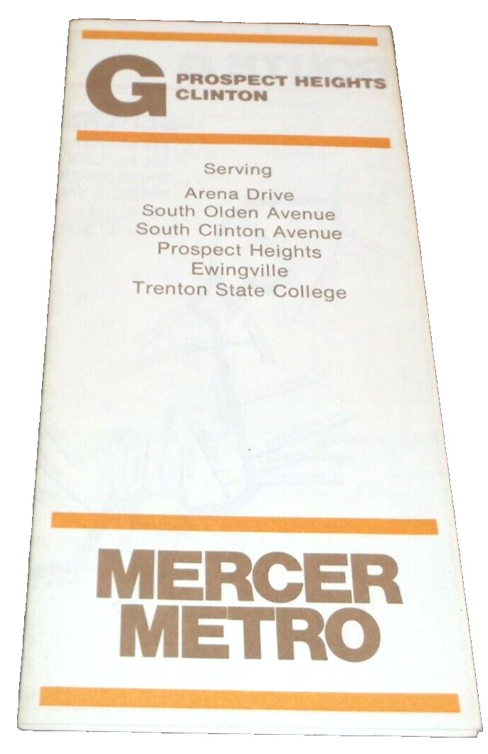AUGUST 1979 METRO MERCER NEW JERSEY PROSPECT HEIGHTS CLINTON BUS SCHEDULES
