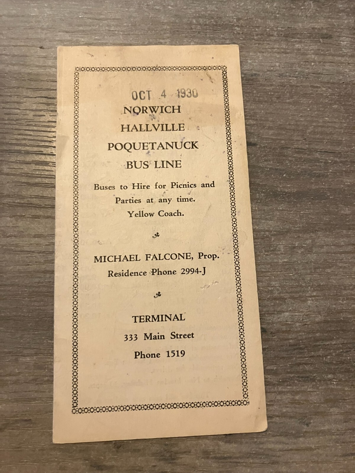 Norwich Hallville Poquetanuck Bus Line Schedule 1930 Time Table