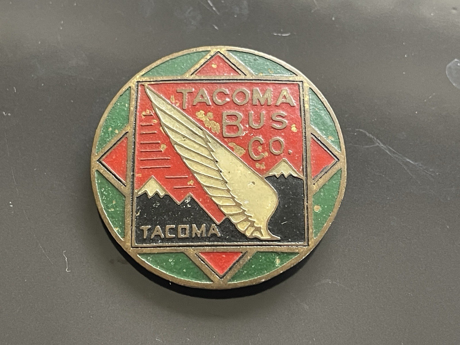 Very Rare Antique Tacoma Bus Company Pin Screw back Badge WA State History