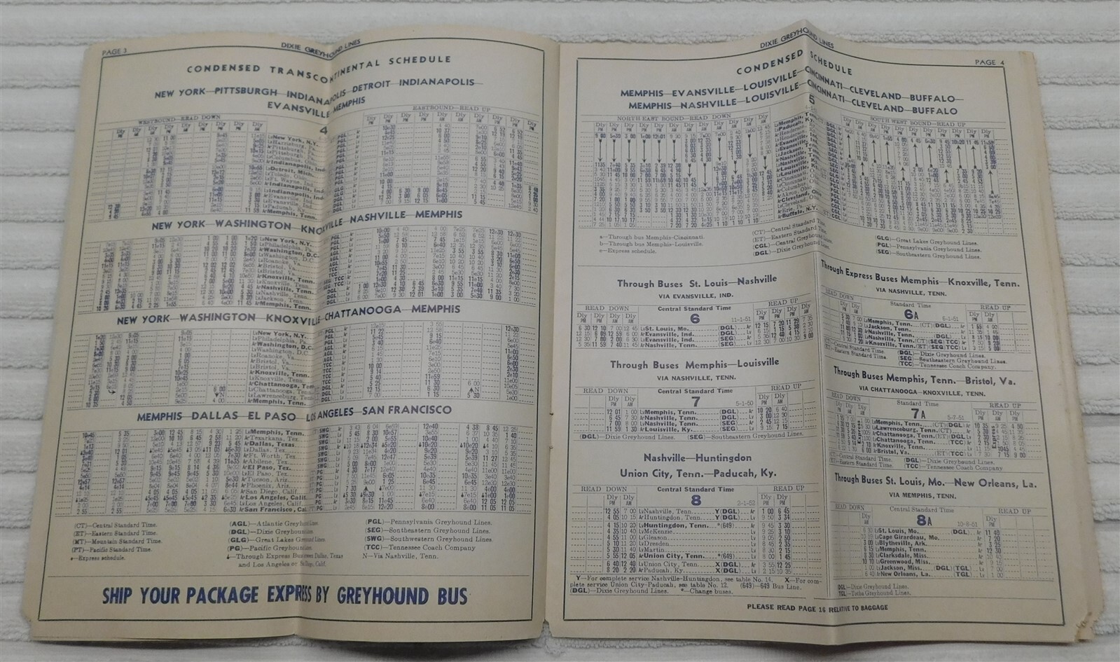 1952 Dixie Greyhound Bus Time Table Mid Atlantic Locations See Photos