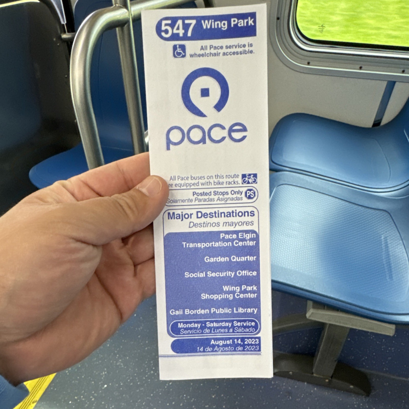 Pace Bus Route 547 Wing Park Schedule Timetable August 14, 2023 Elgin Illinois