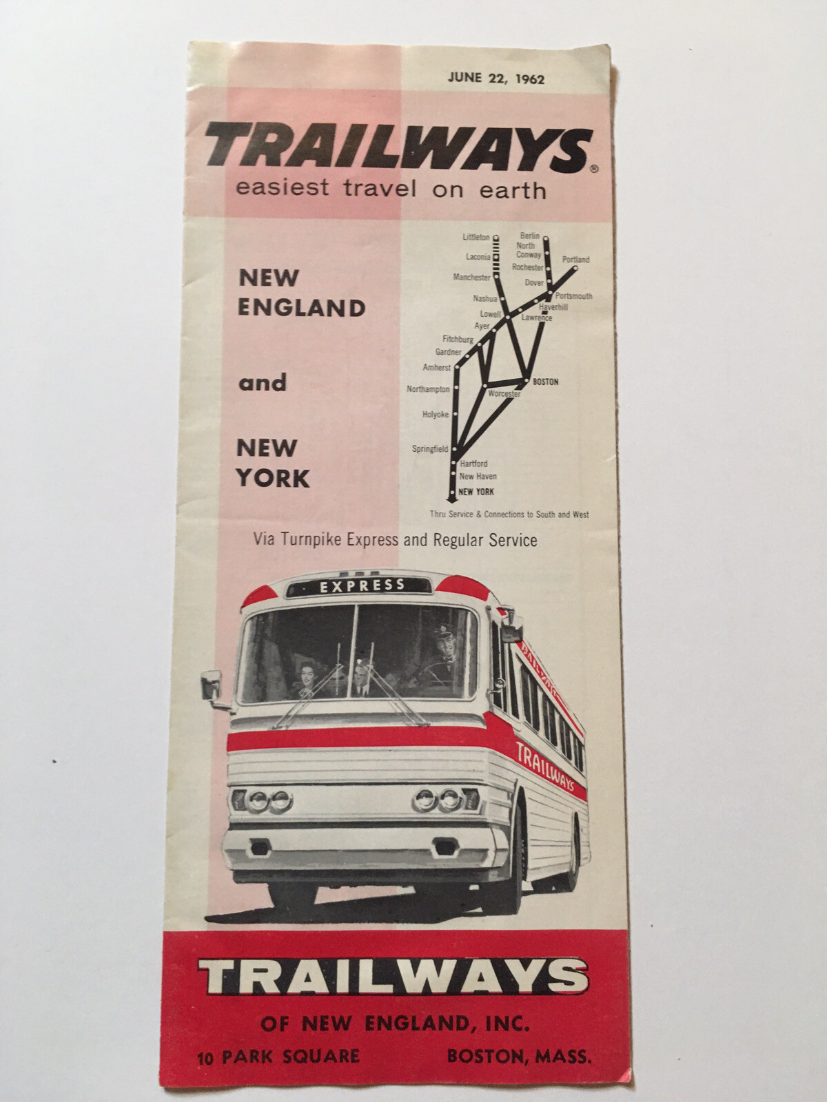 Trailways of New England and New York June 22 1962 Bus Schedule Turnpike Express