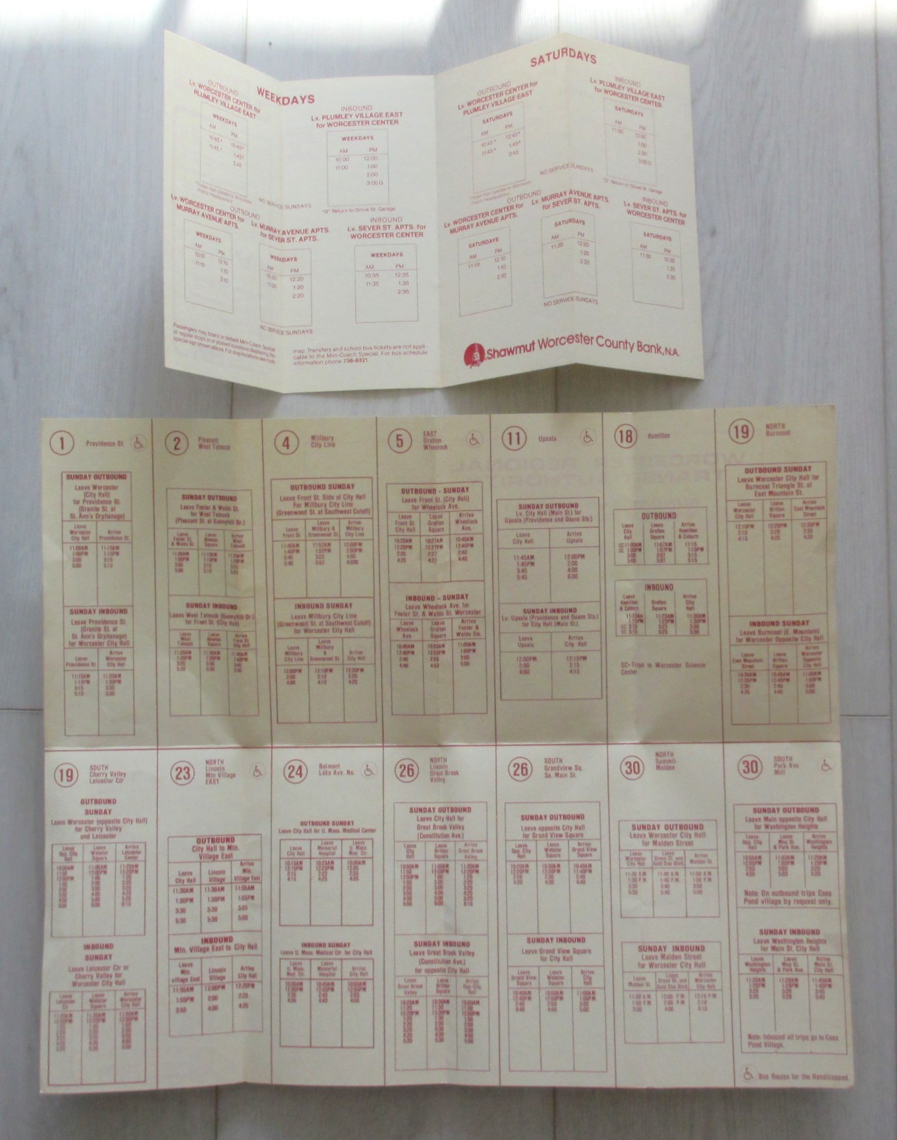 Lot of 4 Vintage 1980s Worcester Regional Transit Bus Timetables MA