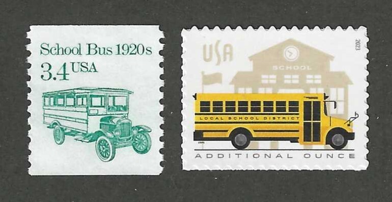 SCHOOL BUS – 2 U.S. POSTAGE STAMPS – MINT CONDITION