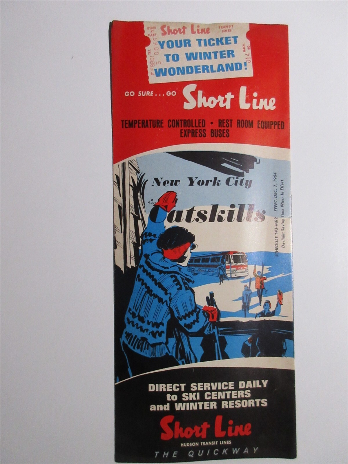 1964 Short Line Bus Lin Brochure Timetable New York City Catskill Hudson Transit