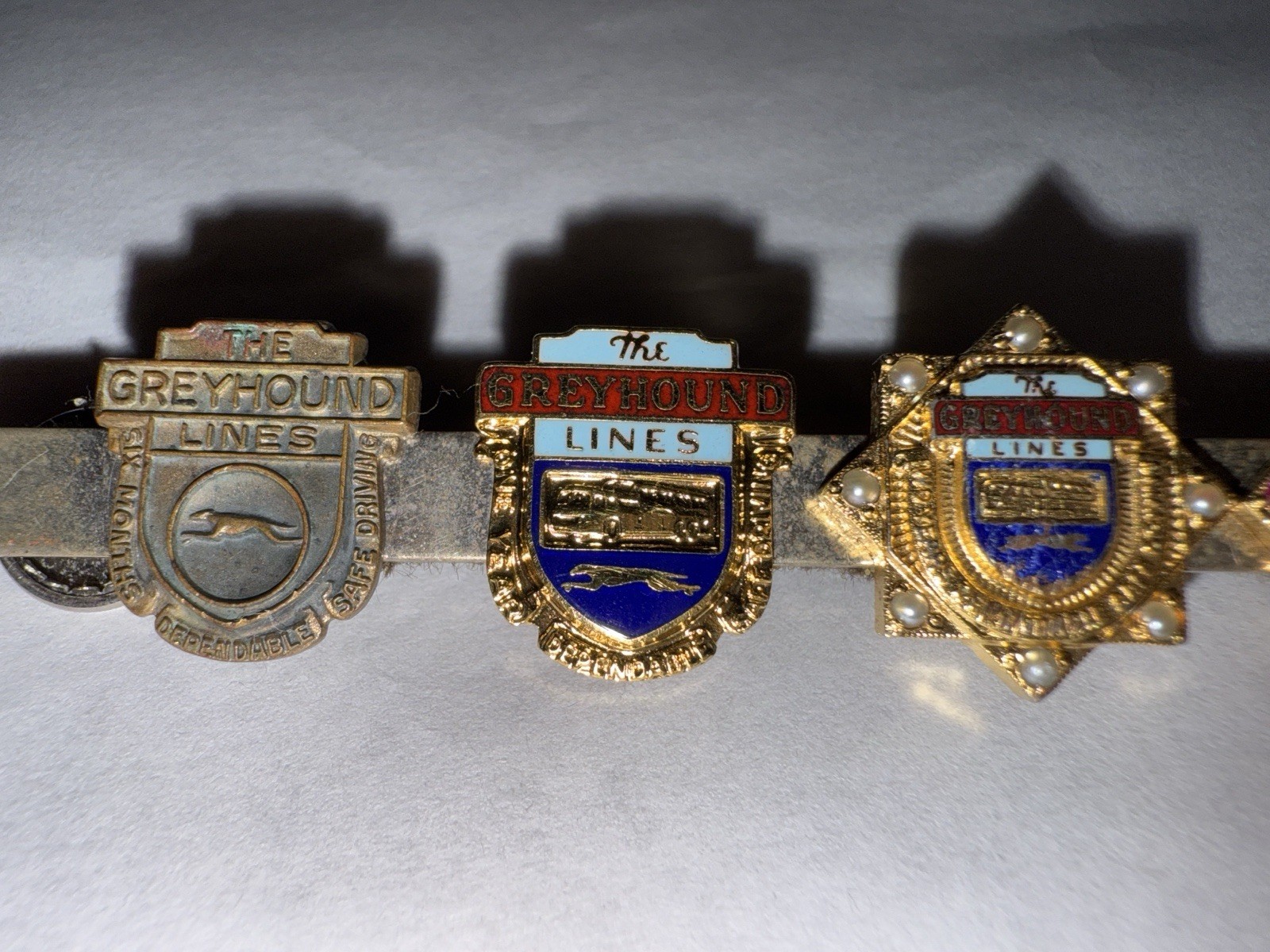 Vintage Greyhound Lines Employee Service Award Bracelet Enamel Pins Bus Company