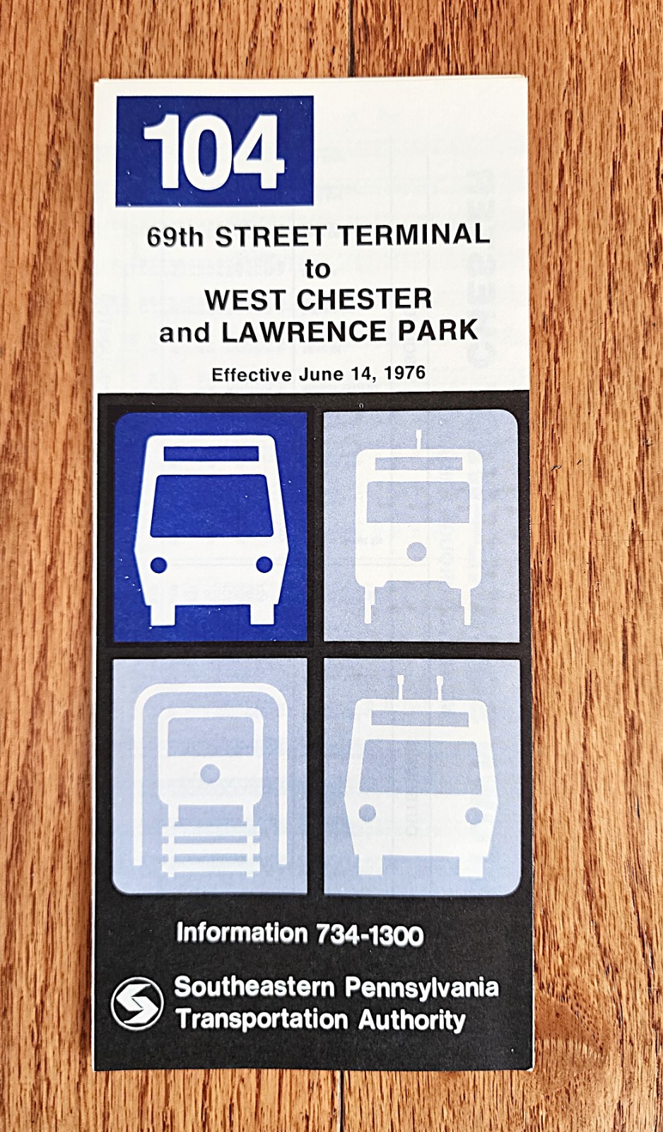 1976 SEPTA BUS TIME TABLE ROUTE 104 PHILADELPHIA PA