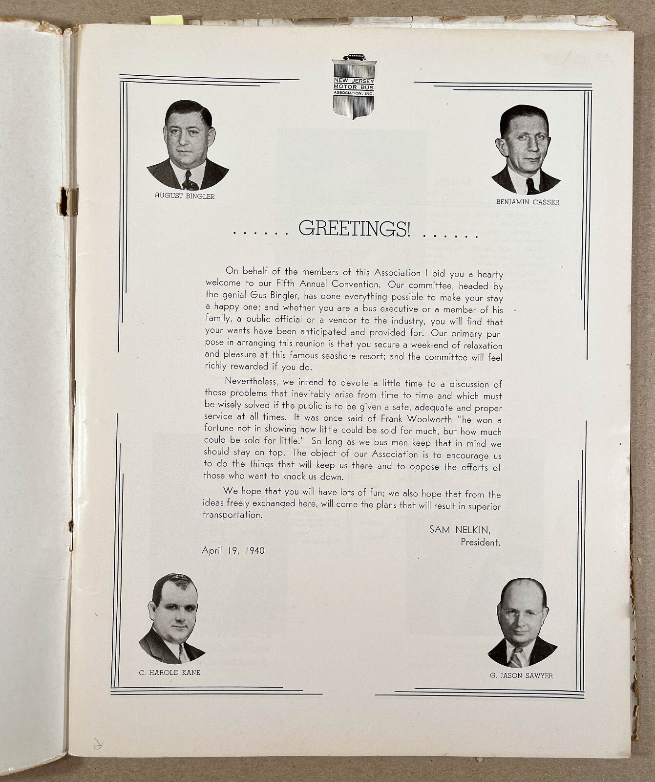 Rare 1940 NEW JERSEY MOTOR BUS ASSN. Convention Souvenir Program Book w/Ads