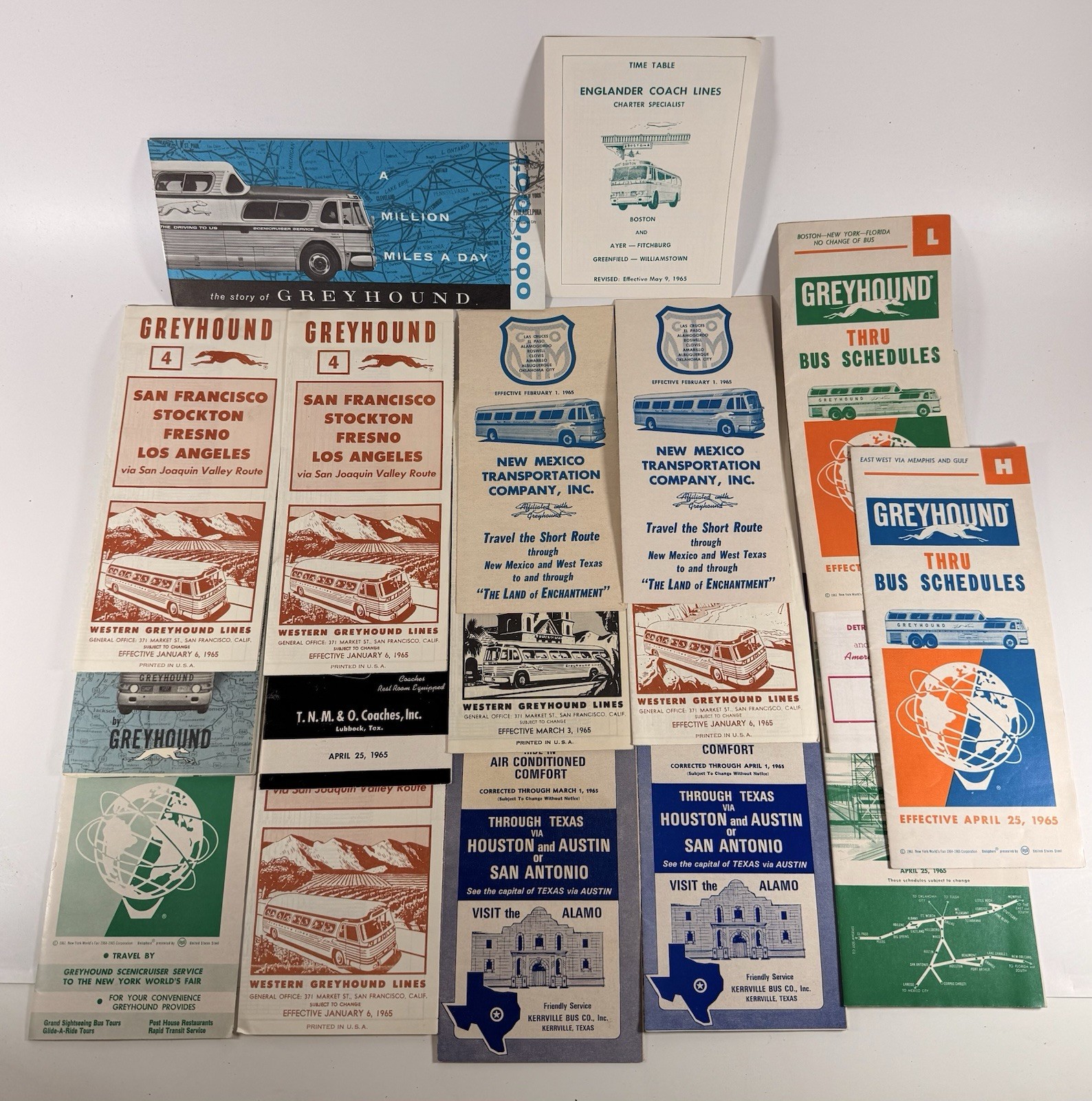 Lot 18 Vintage 1964-65 Greyhound Bus Timetables Schedules Travel Brochures