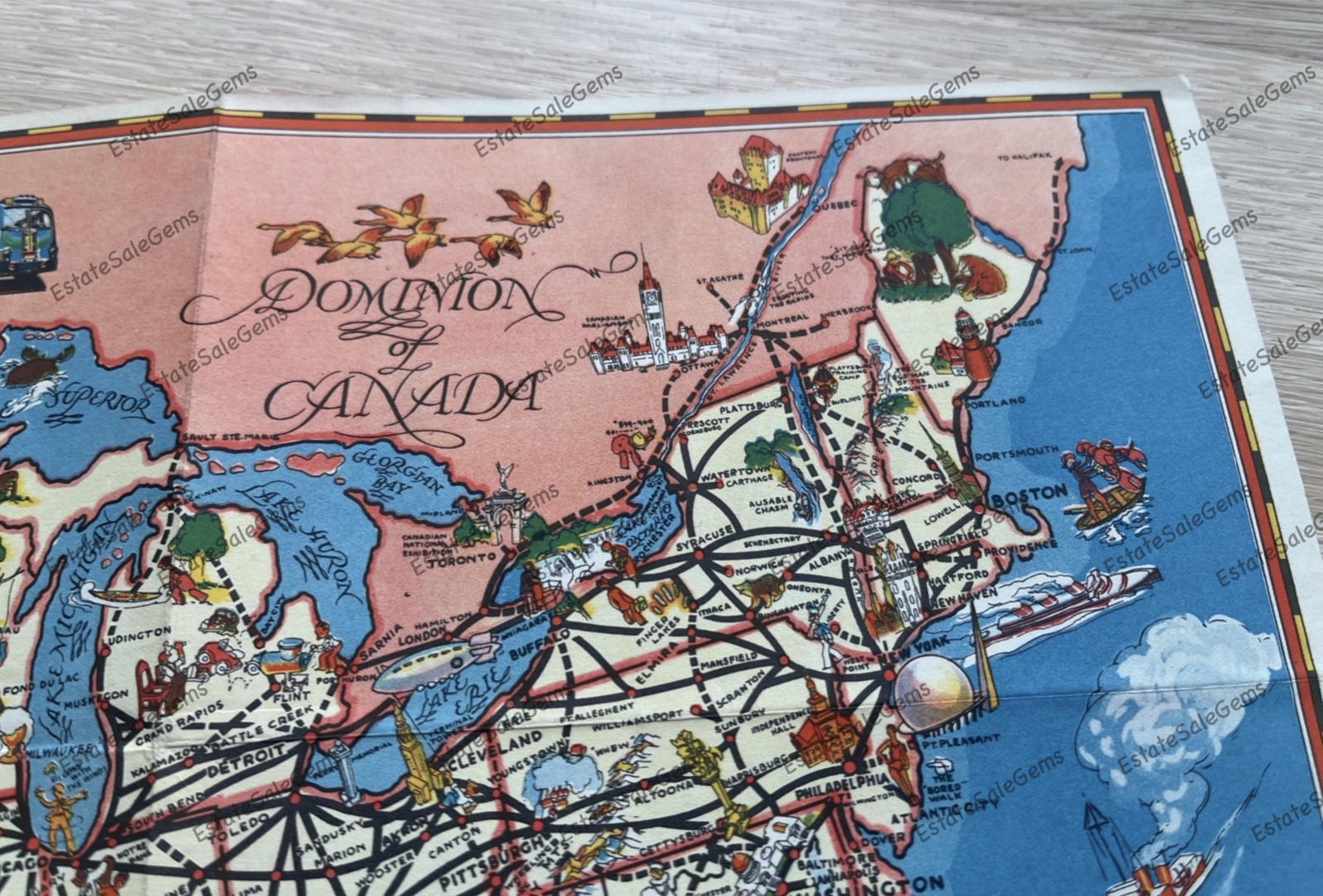 1930s Greyhound Bus Good Natured Map of the United States 19″x 12″