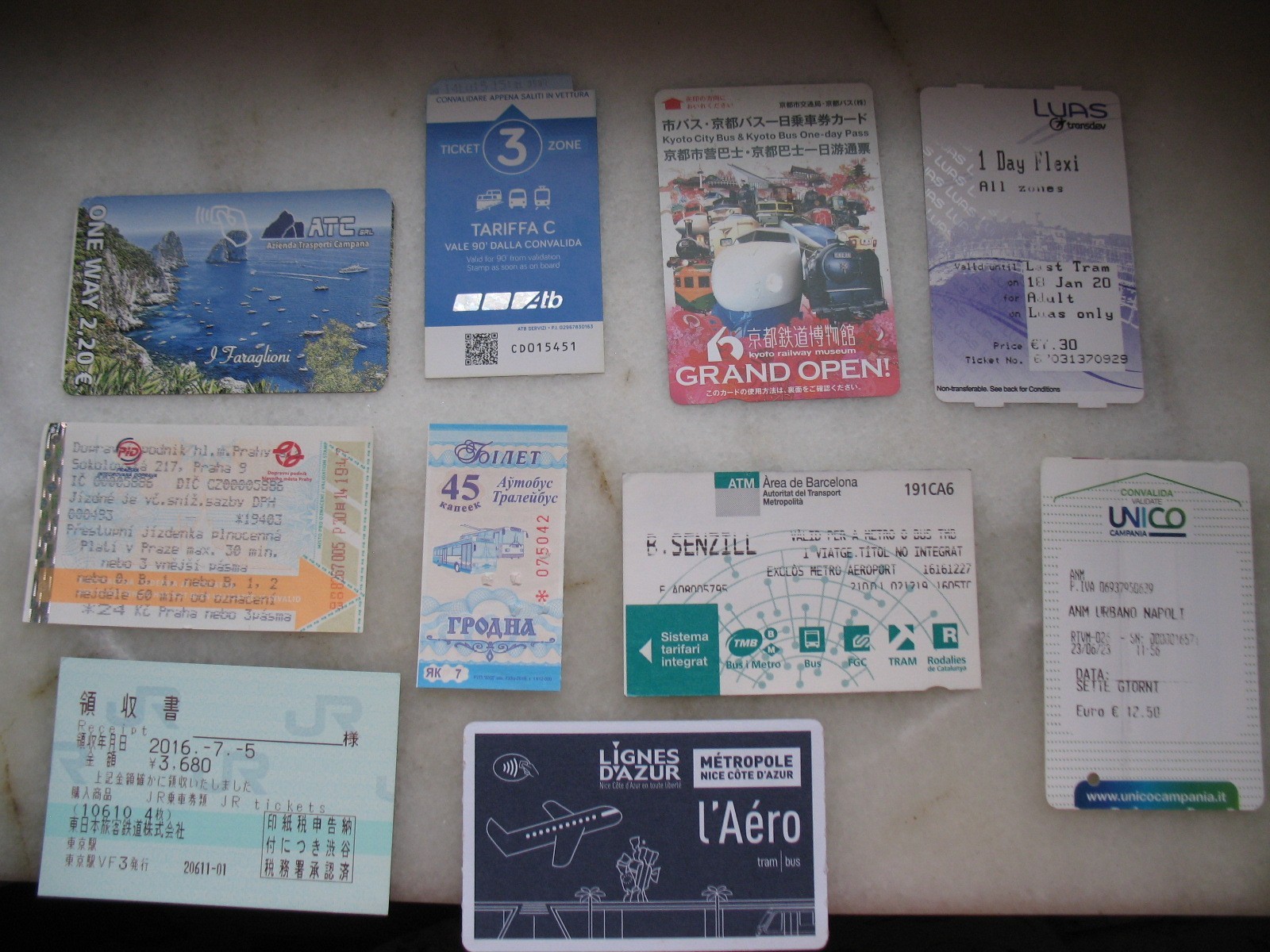 20 Used bus tickets from Japan, Italy, Belarus, France, Greece for collectors