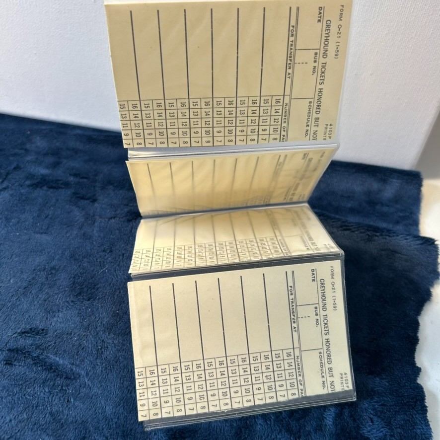 CLEMENTE CAFETERIA Plastic Fold-Out Wallet With GREYHOUND Bus Ticket Book O-21