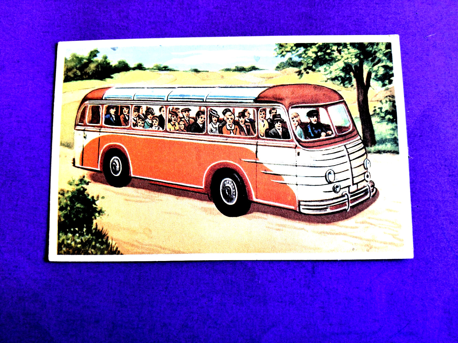 BUS POSTCARD Orange color Coach Transportation Travel Airport Airline