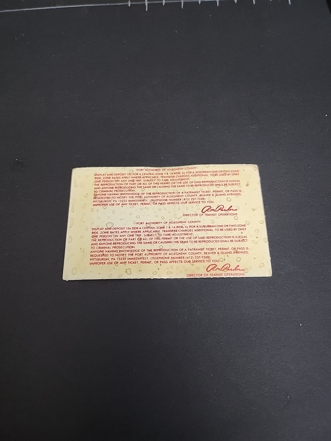 Vtg PAT Bus / Streetcar Monthly Pass Port Authority Allegheny County Rare 1981