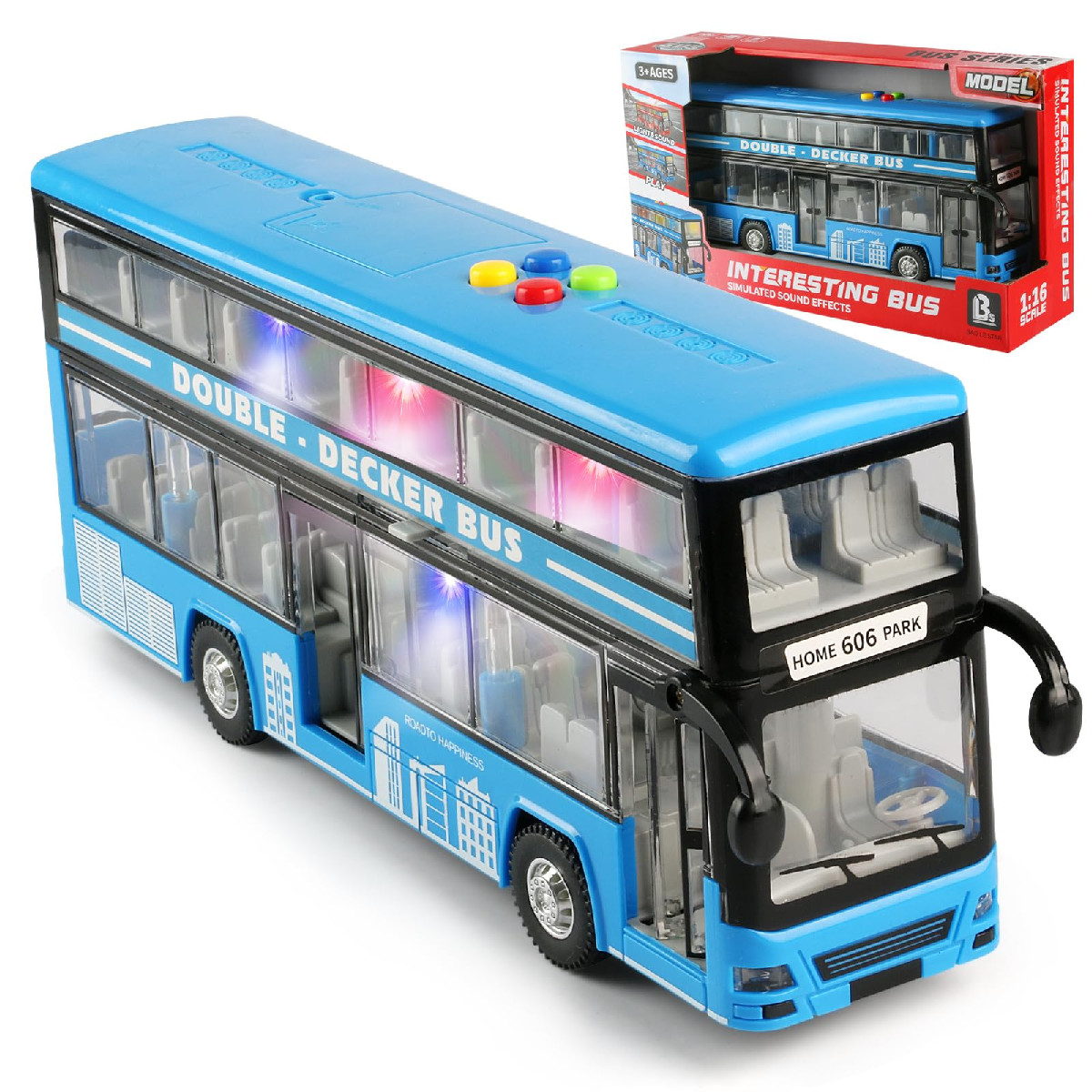 Cdymkf 1128Cm Double Decker Bus Toy Lights Sounds Scale116 Friction Powered Bus
