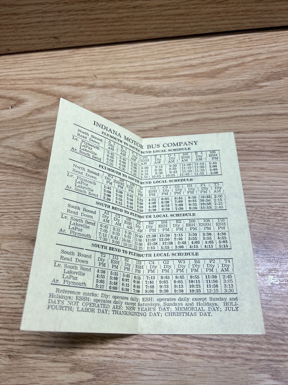 Indiana Motor Bus Company 1952 Time Table