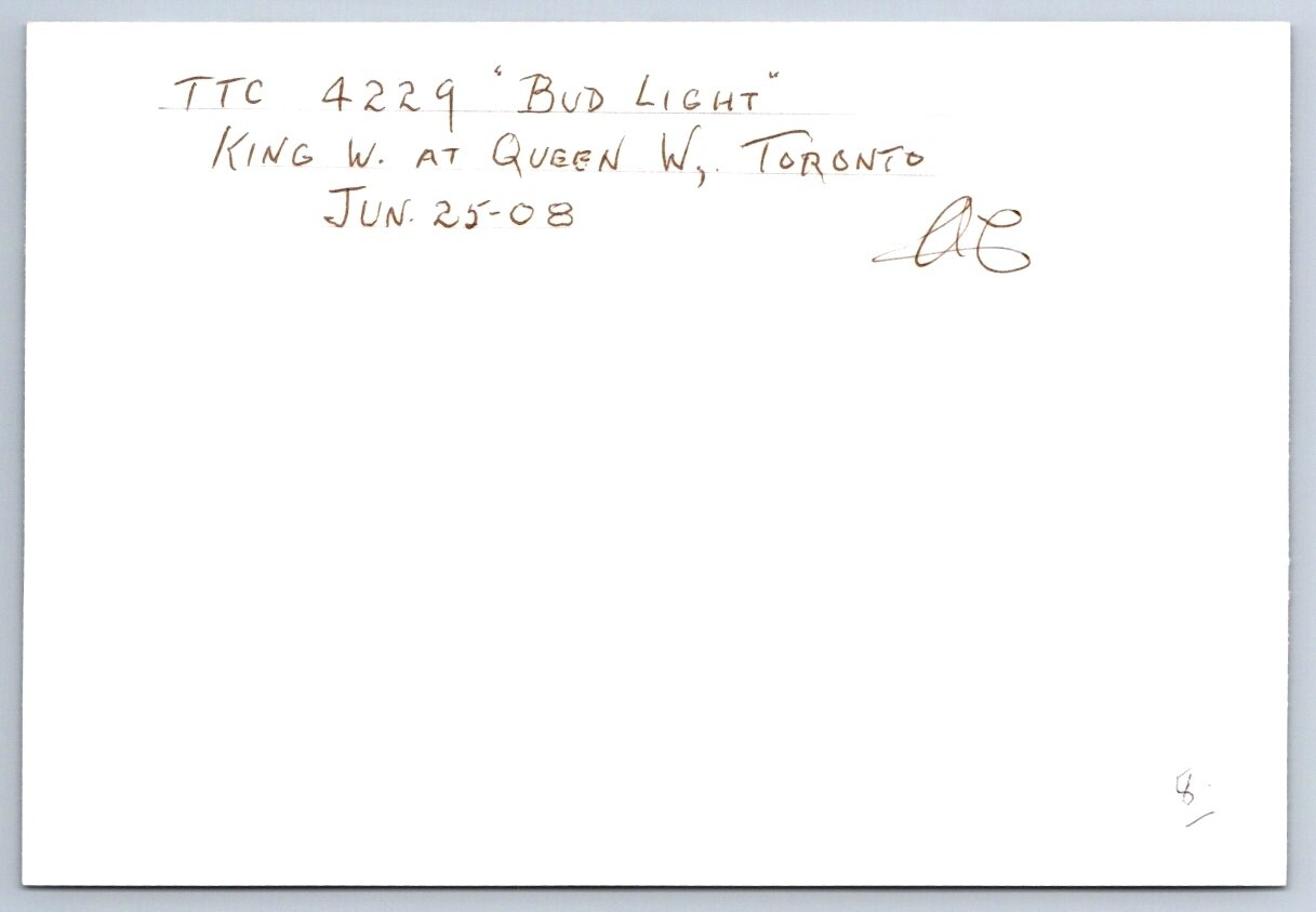 TTC Streetcar 4229 ‘Bud Light’ Wrap King St W & Queen W Toronto Fuji 4×6 Print#1