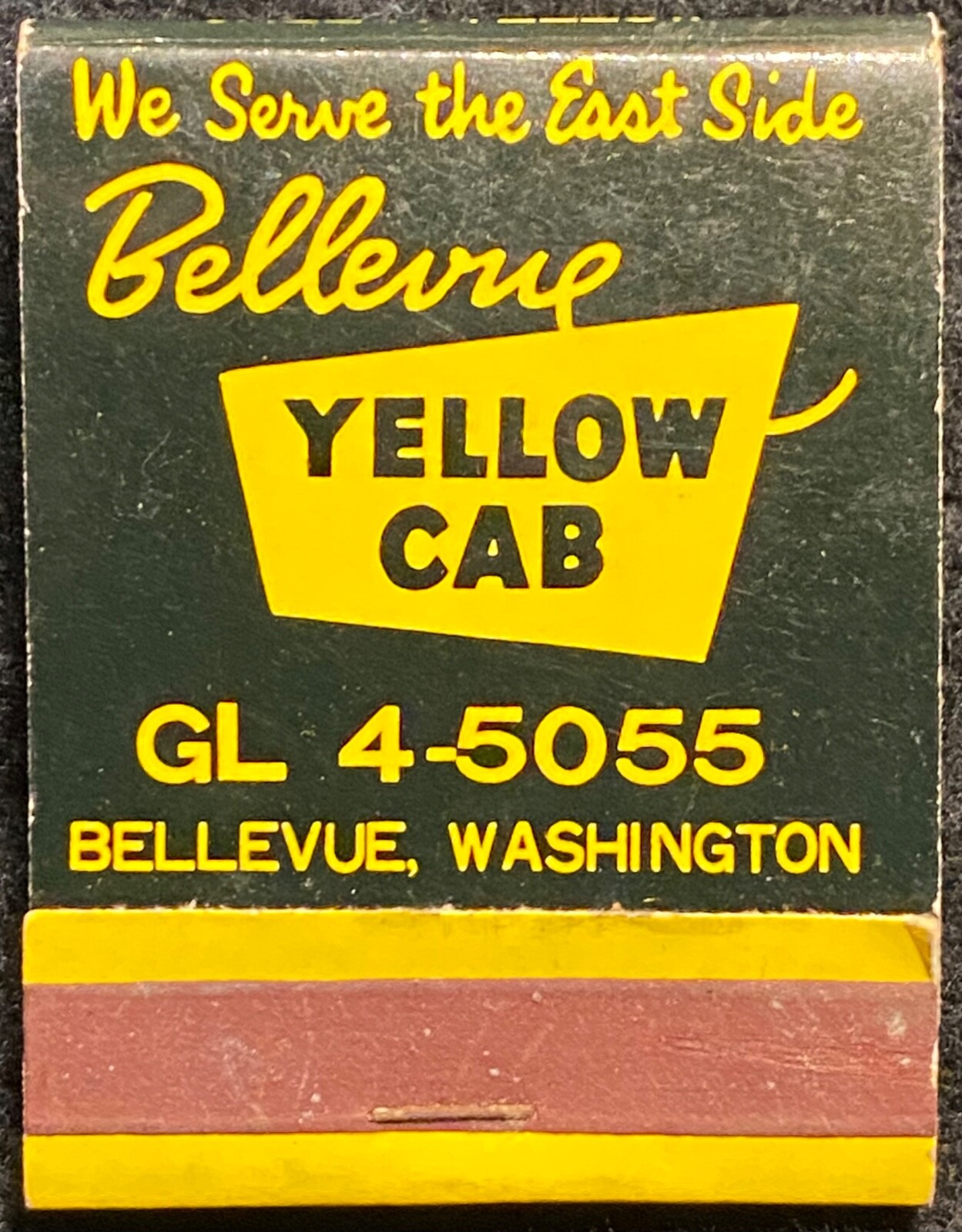 1950-1960s circa. **YELLOW CAB** BELLEVUE, WASHINGTON MATCHBOOK+MATCHES! RARE!