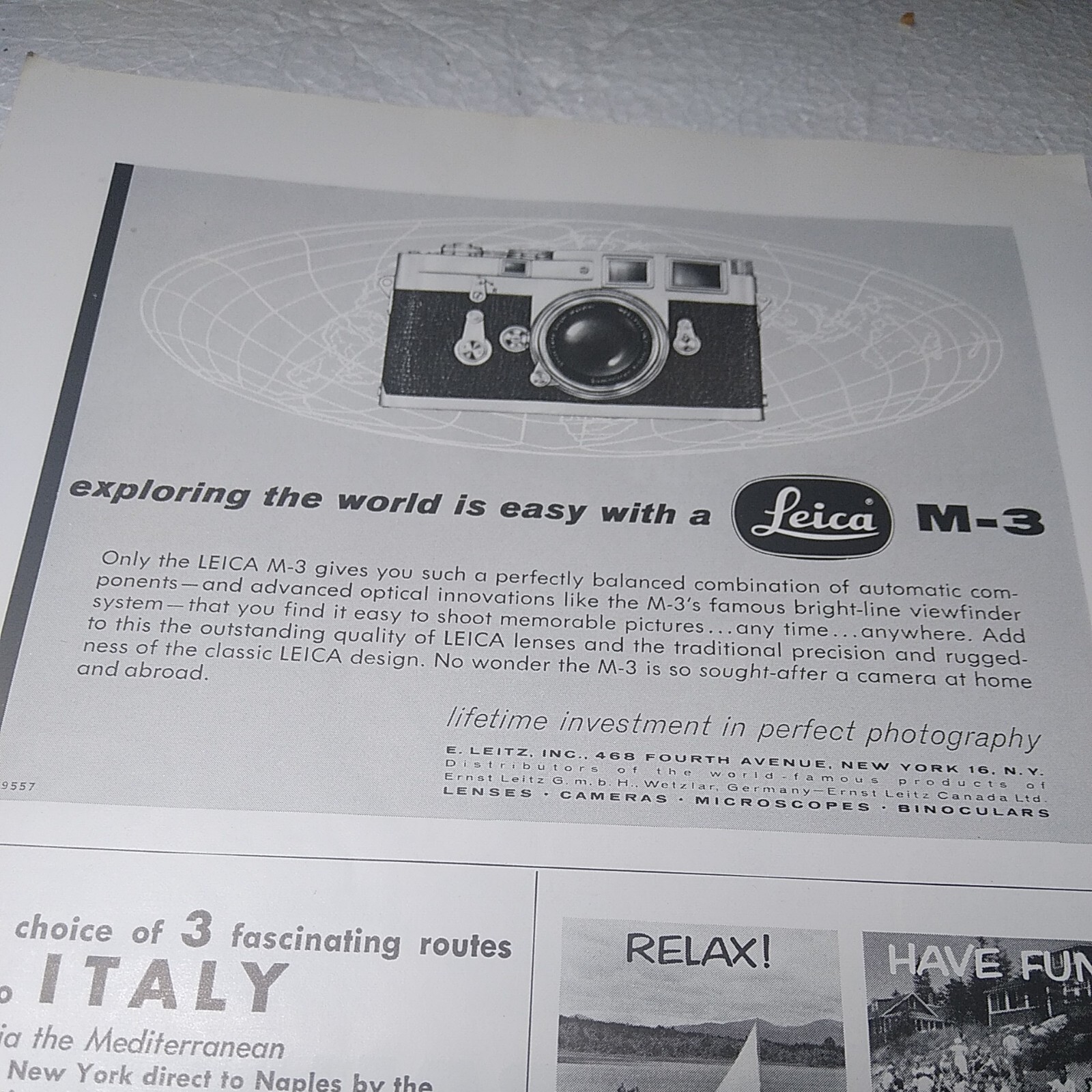 2 Trailways Bus Lines Print Ads 1950s 6.5×9.5″ FLIPSIDE Leica M3 Camera