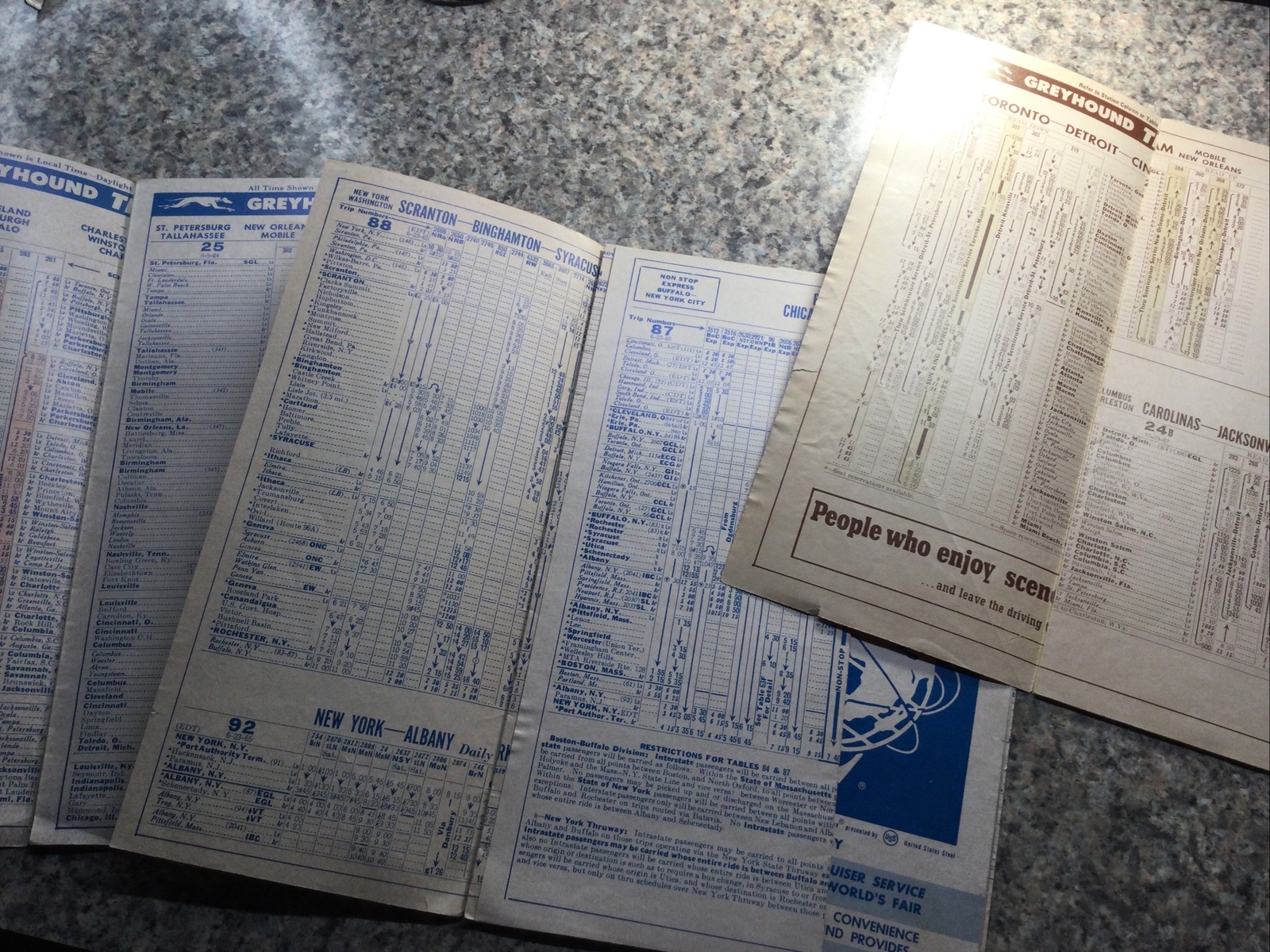Lot of 5 Bus time tables Greyhound 1964, 1965, 1967, 1968