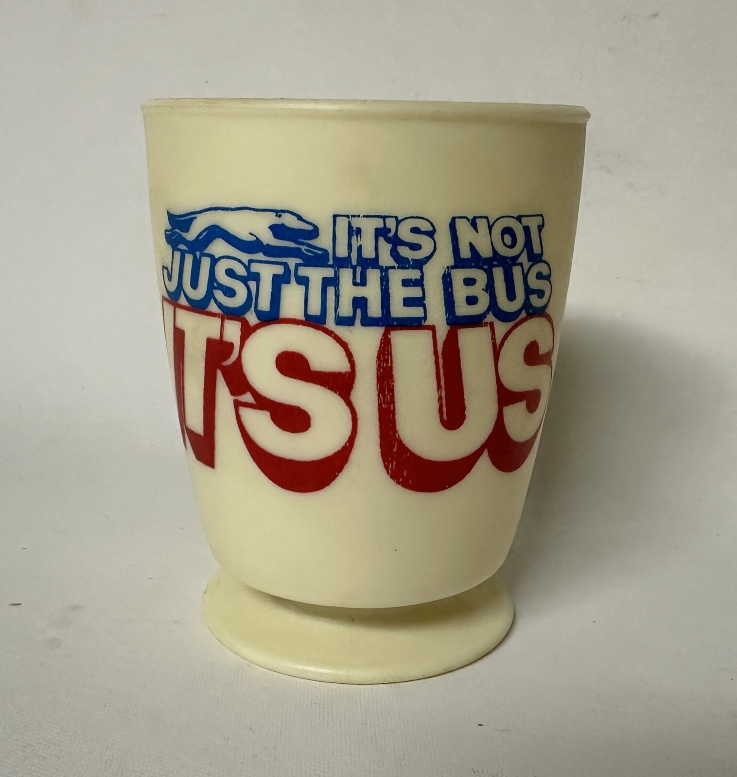 Vtg Greyhound Bus Lines Plastic Coffee Cup Mug “It’s Not Just The Bus It’s Us”