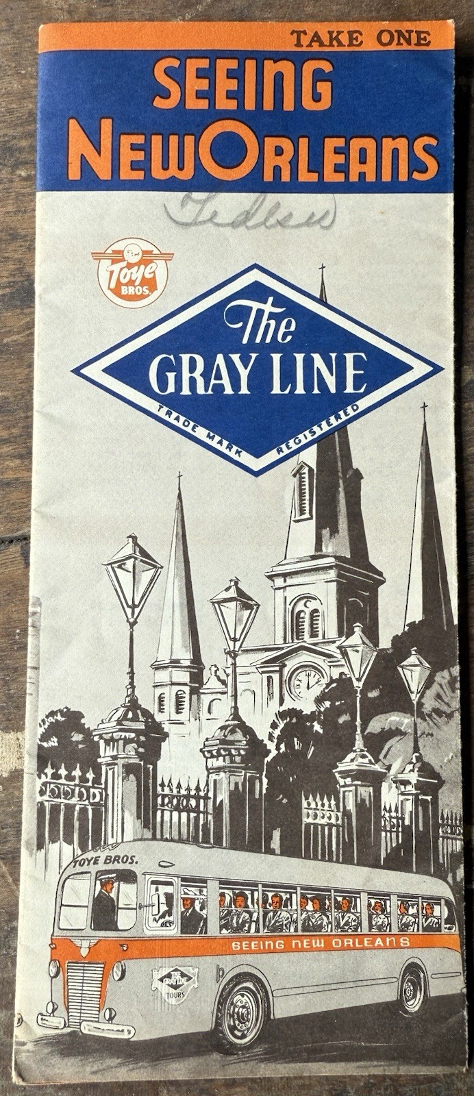 YELLOW CAB & GRAY LINE BUS BROCHURE New Orleans LA Louisiana Taxi 1940s Desoto