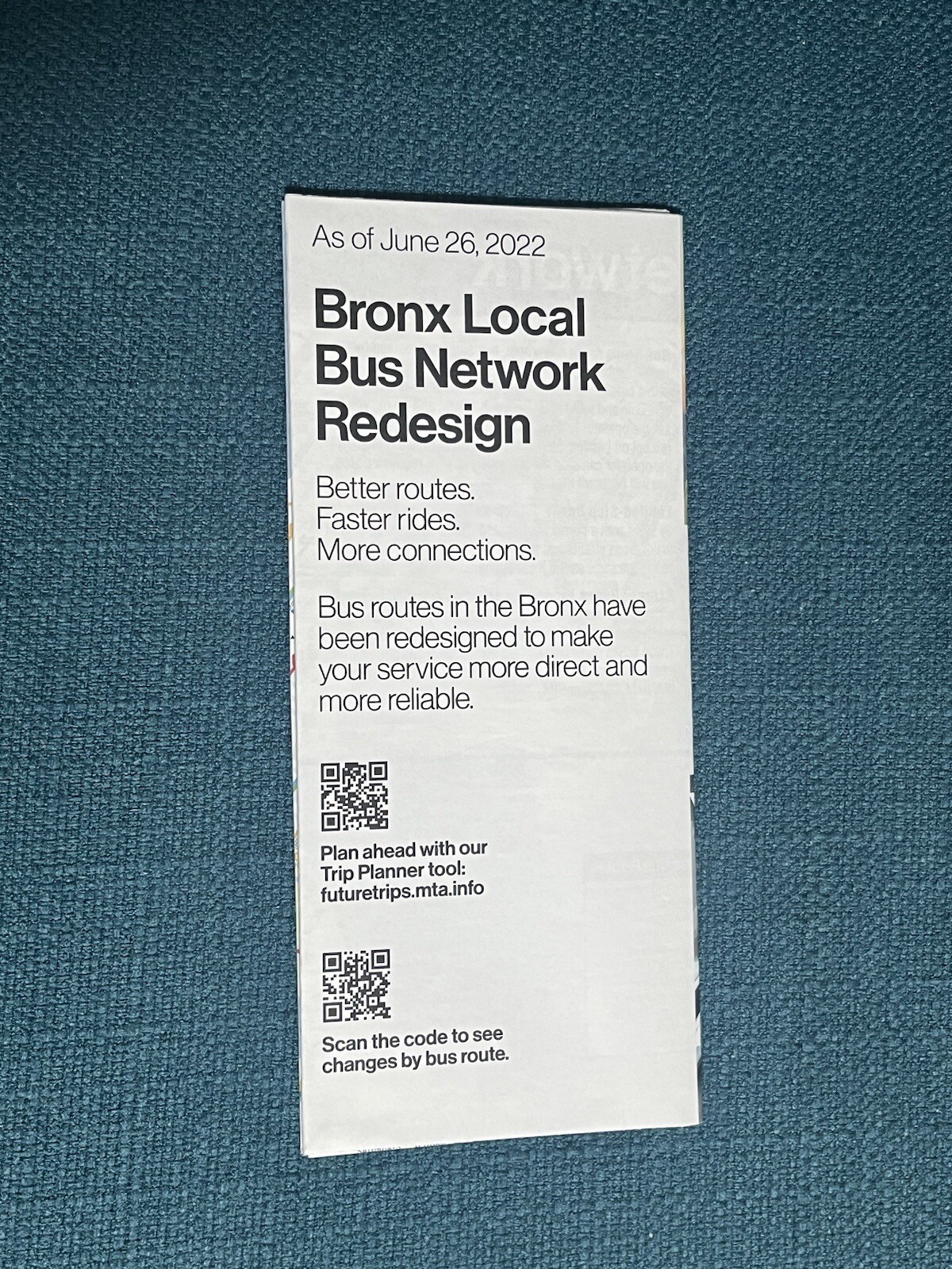 NEW 2022 NYC MTA New York City Transit Bronx Borough Bus Map