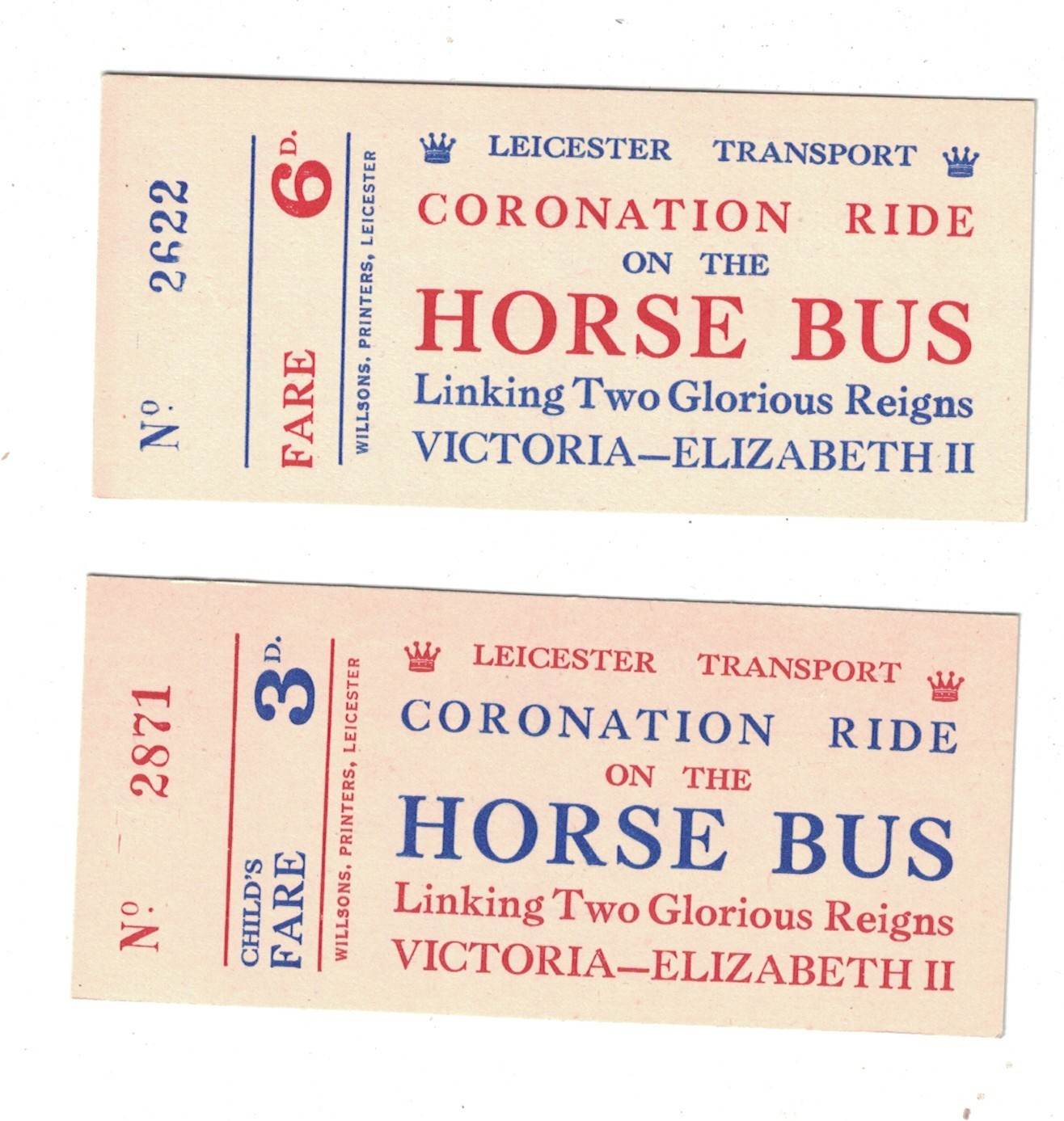 City of Leicester Coronation Ride on the Horse Bus 1953 Tickets Queen Elizabeth