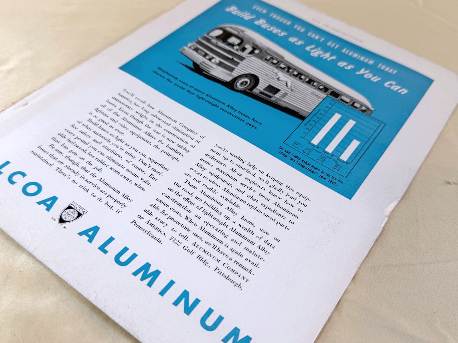vtg BUS transportation print ad 1942 Aluminum Company of America Alcoa