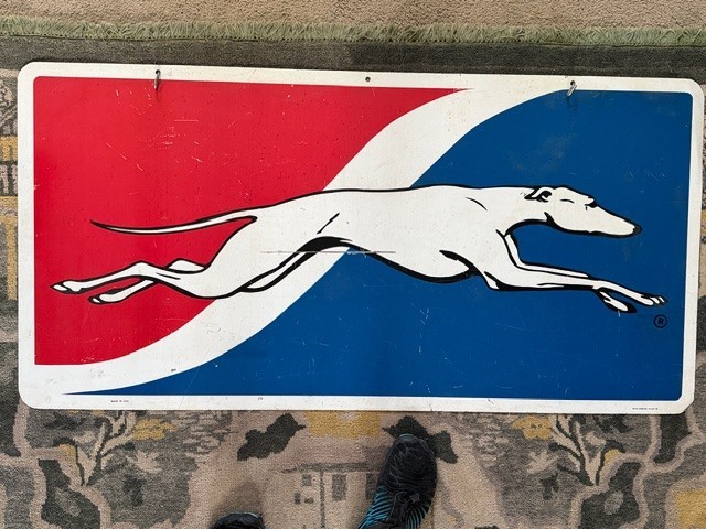Greyhound Bus Sign Double Sided 24″x48″, Metal, Vintage Advertising, Made in USA