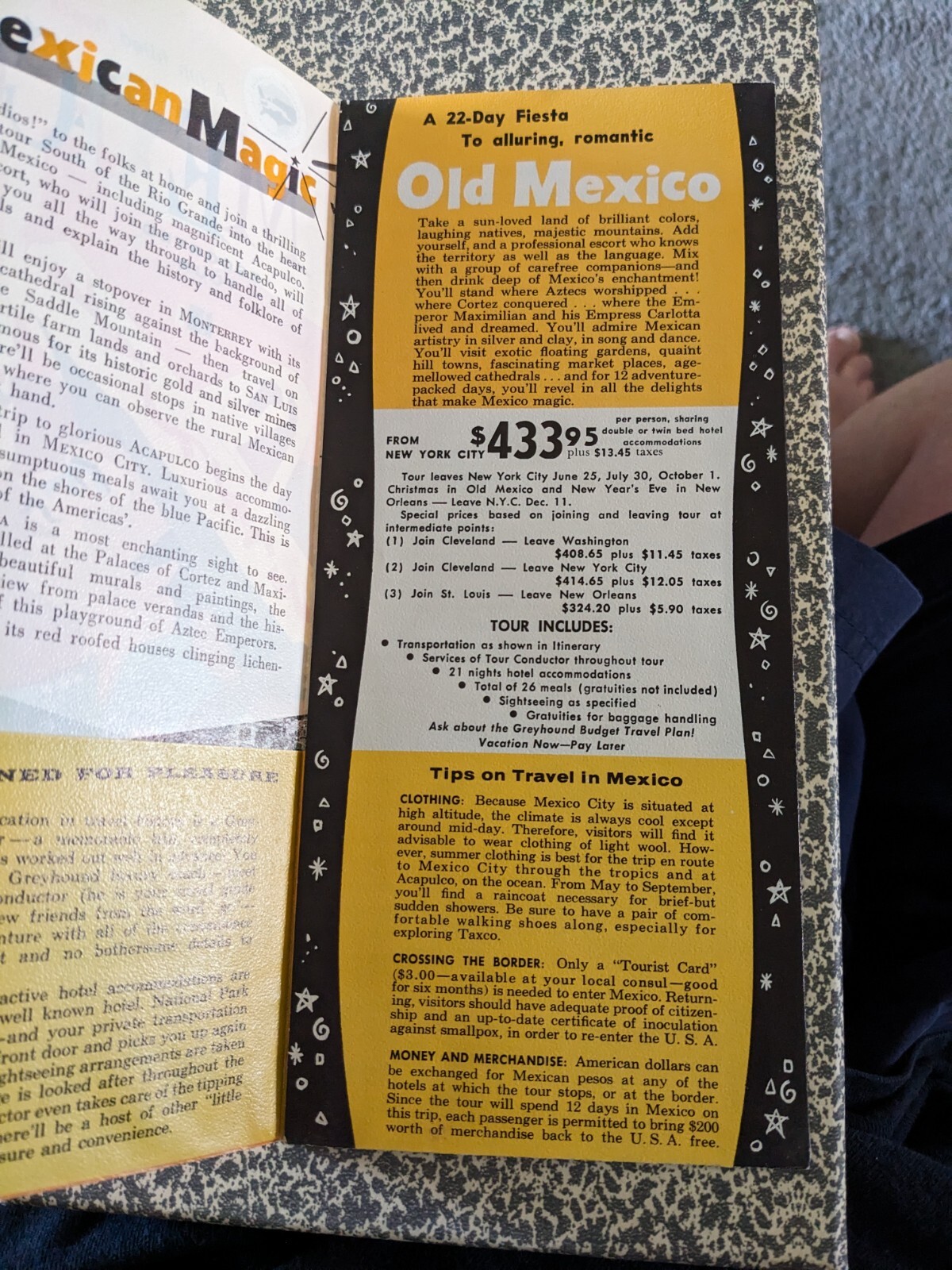1961 Greyhound Brochure Tour NYC to Mexico Vintage