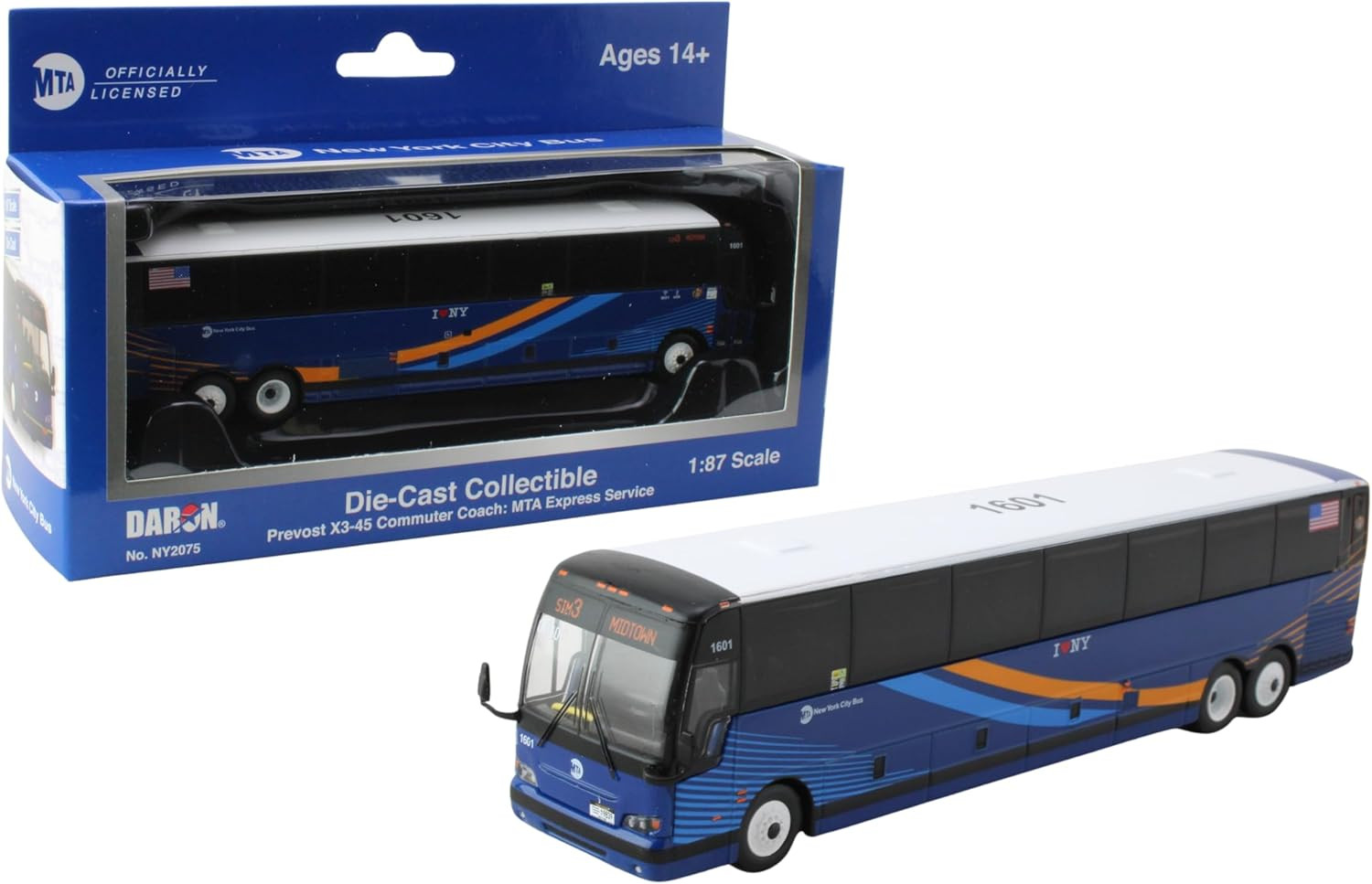 Prevost X3-45 Commuter Coach: MTA Express Service Bus, with Die-Cast Metal, 1/87
