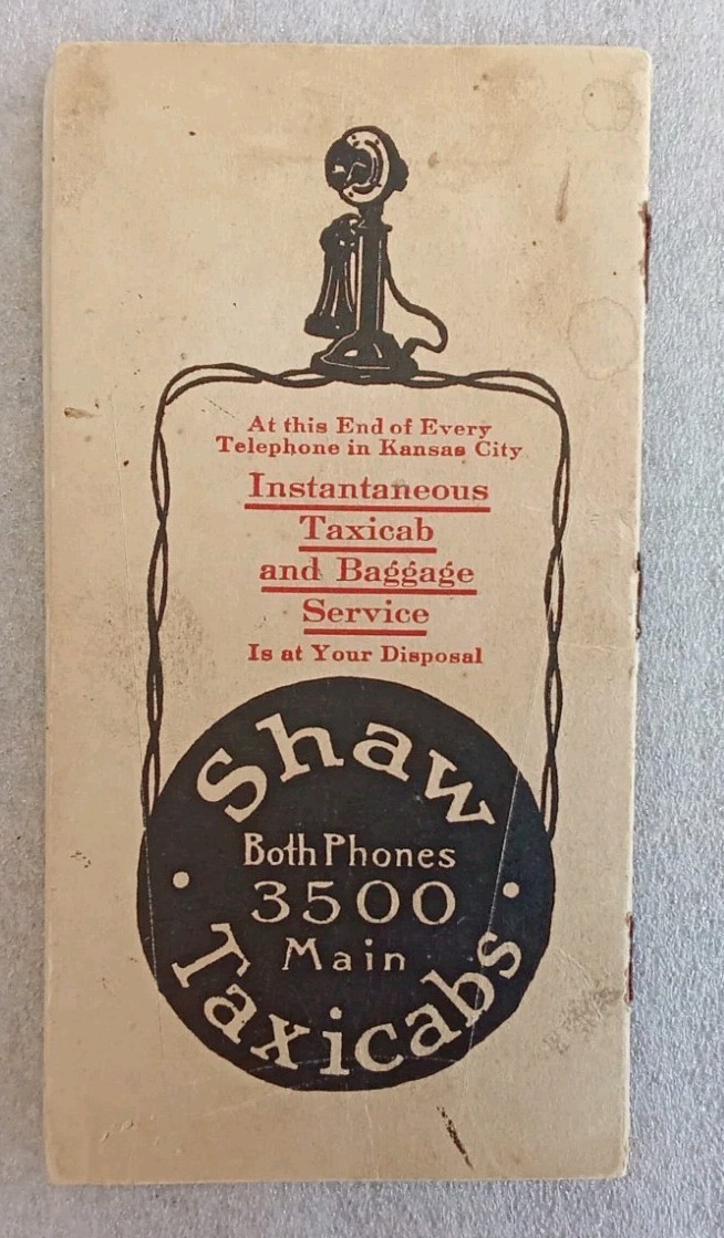 ANTIQUE KANSAS CITY MISSOURI TAXI CAB INFORMATION ADVERTISING BOOKLET W/ MAP