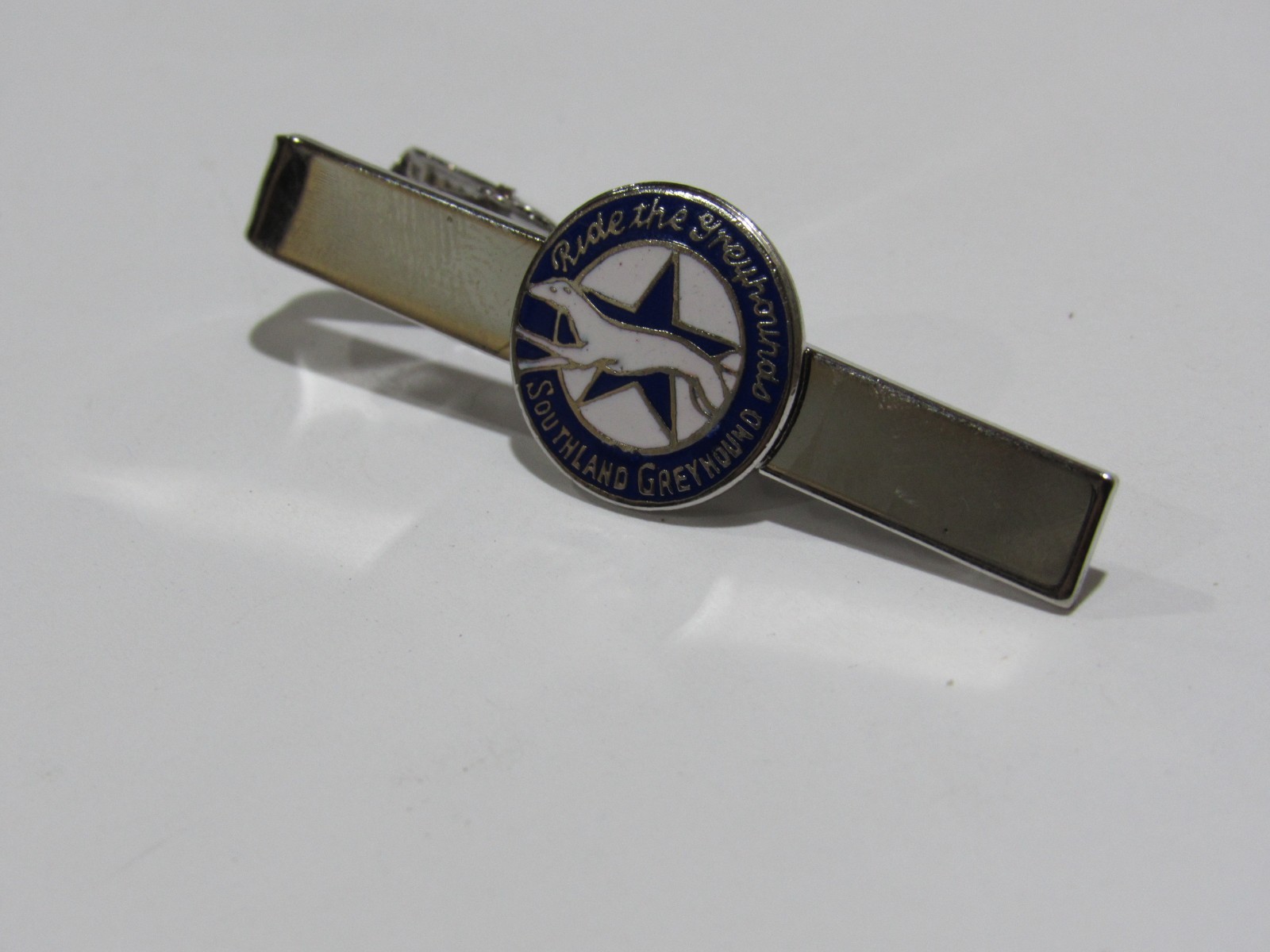 Vintage Southland Greyhound Bus Enamel Tie Bar Clip Metal Silver-Colored Liner