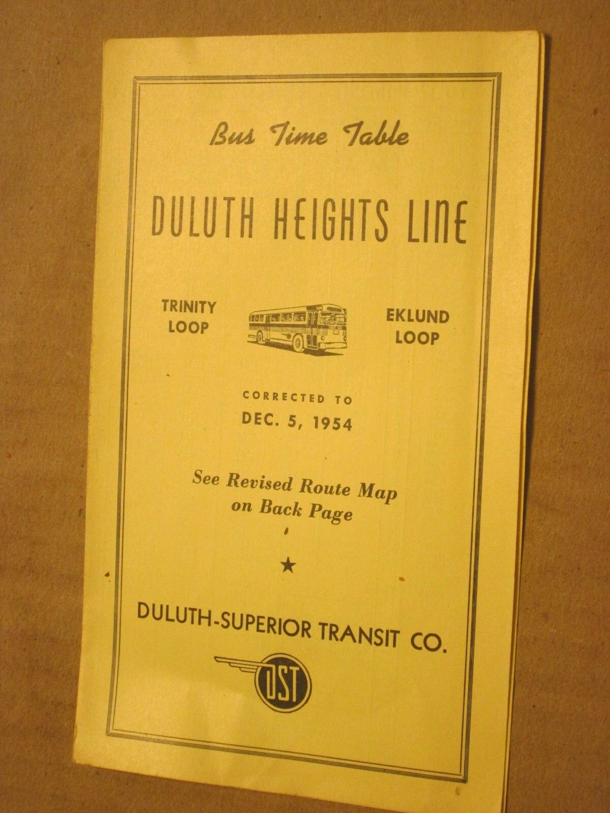 Duluth-Superior Transit Bus Time Table Duluth Heights Line Dec. 1954