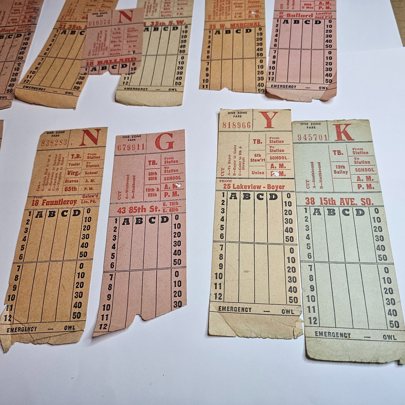 1950s SEATTLE TRANSIT SYSTEM TICKET CARD LOT BUS TROLLEY DRIVER MOTOR COACH FARE