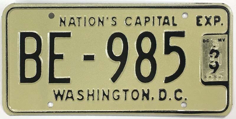 Washington DC 1966 1969 Nation’s Capital Bus License Plate Unused BE-985
