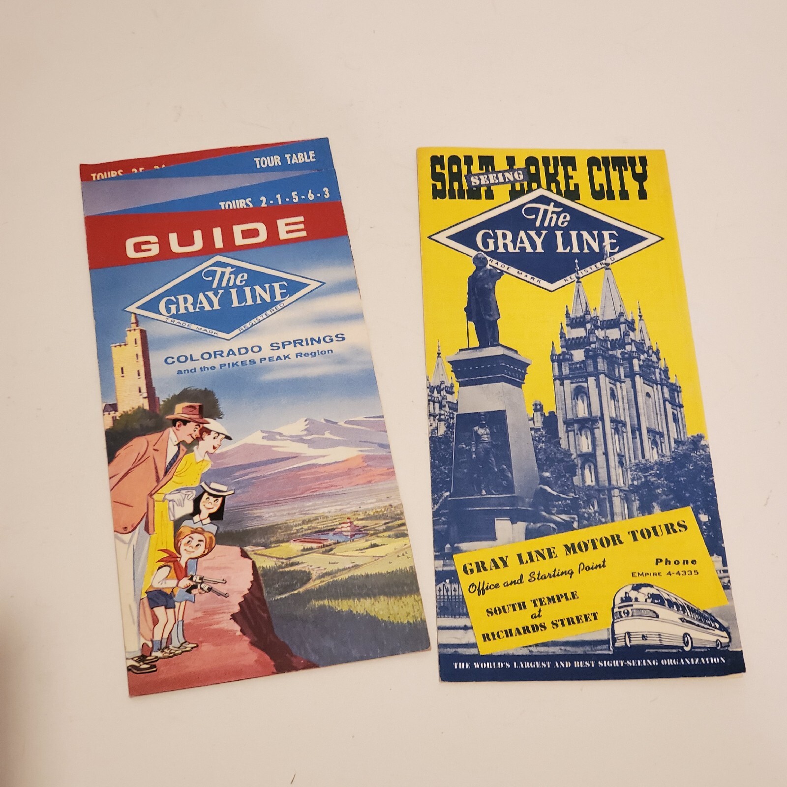 1960’s Gray Line Motor Tours Bus Brochures Colorado Springs CO Salt Lake City UT