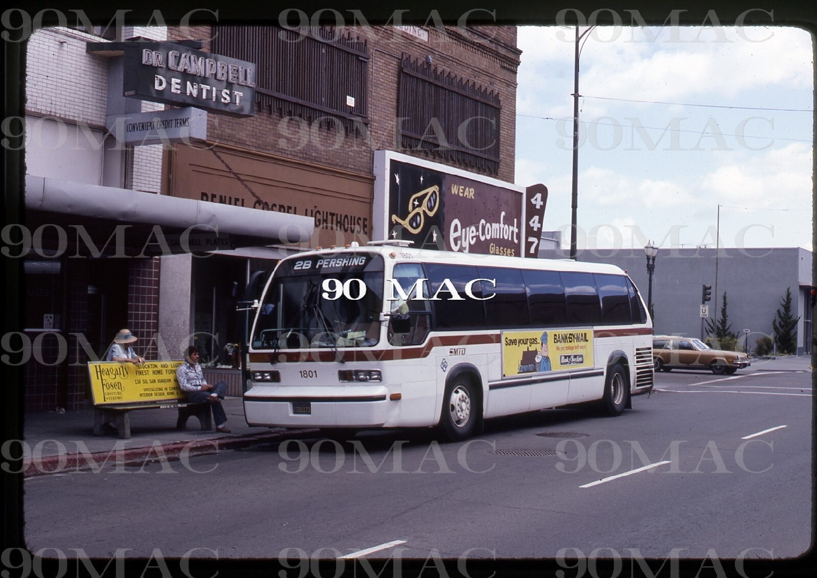 SMTD. GM RTS Bus #1801. Stockton (CA). Original Slide 1979.