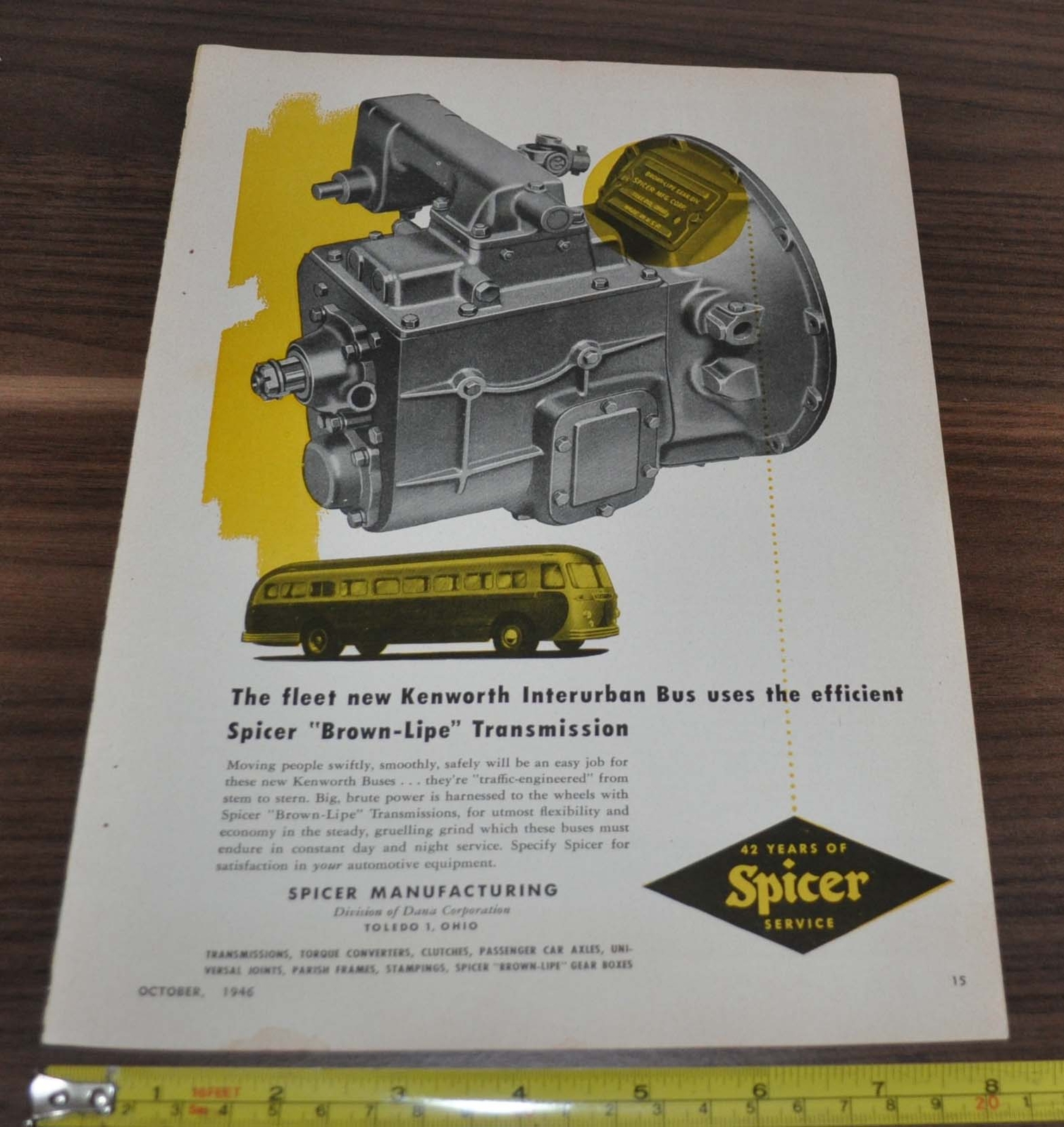 1946 Kenworth Bus Coach Ad Spicer Brown-Lipe Transmission Railway Utility