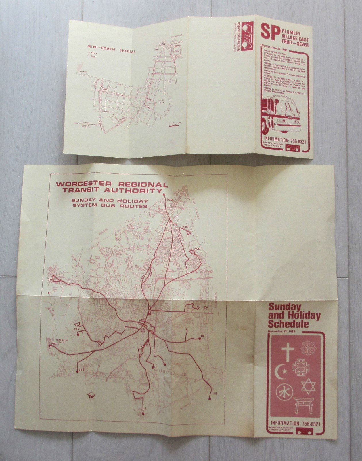 Lot of 4 Vintage 1980s Worcester Regional Transit Bus Timetables MA