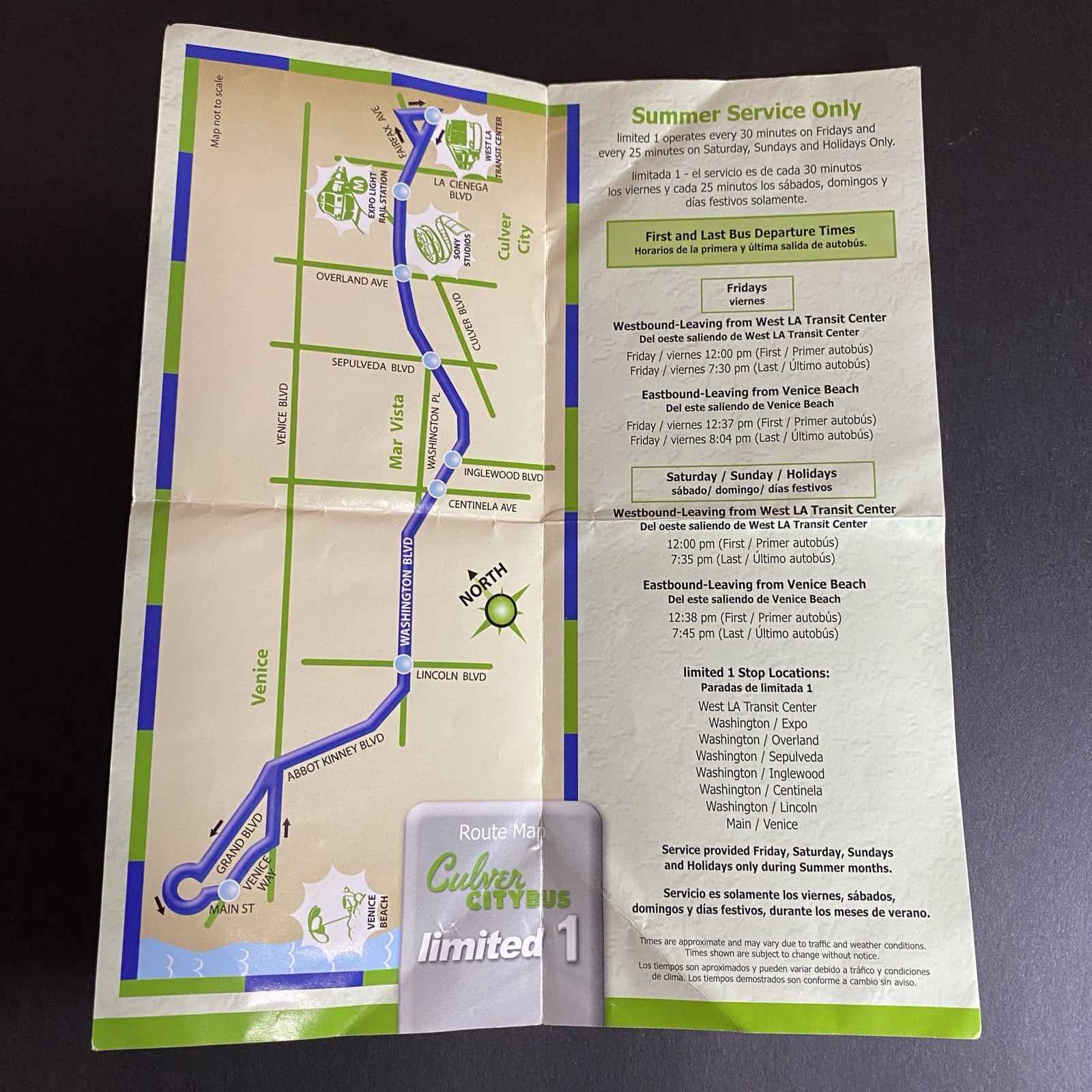 Transit Pamphlet 2014 Map Bus Line Culver City West LA Venice Beach Travel Route