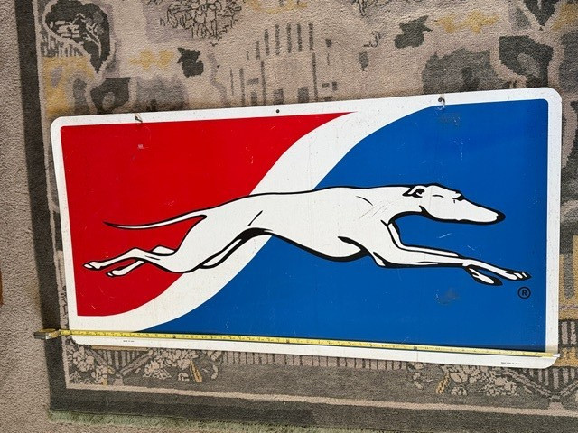Greyhound Bus Sign Double Sided 24″x48″, Metal, Vintage Advertising, Made in USA