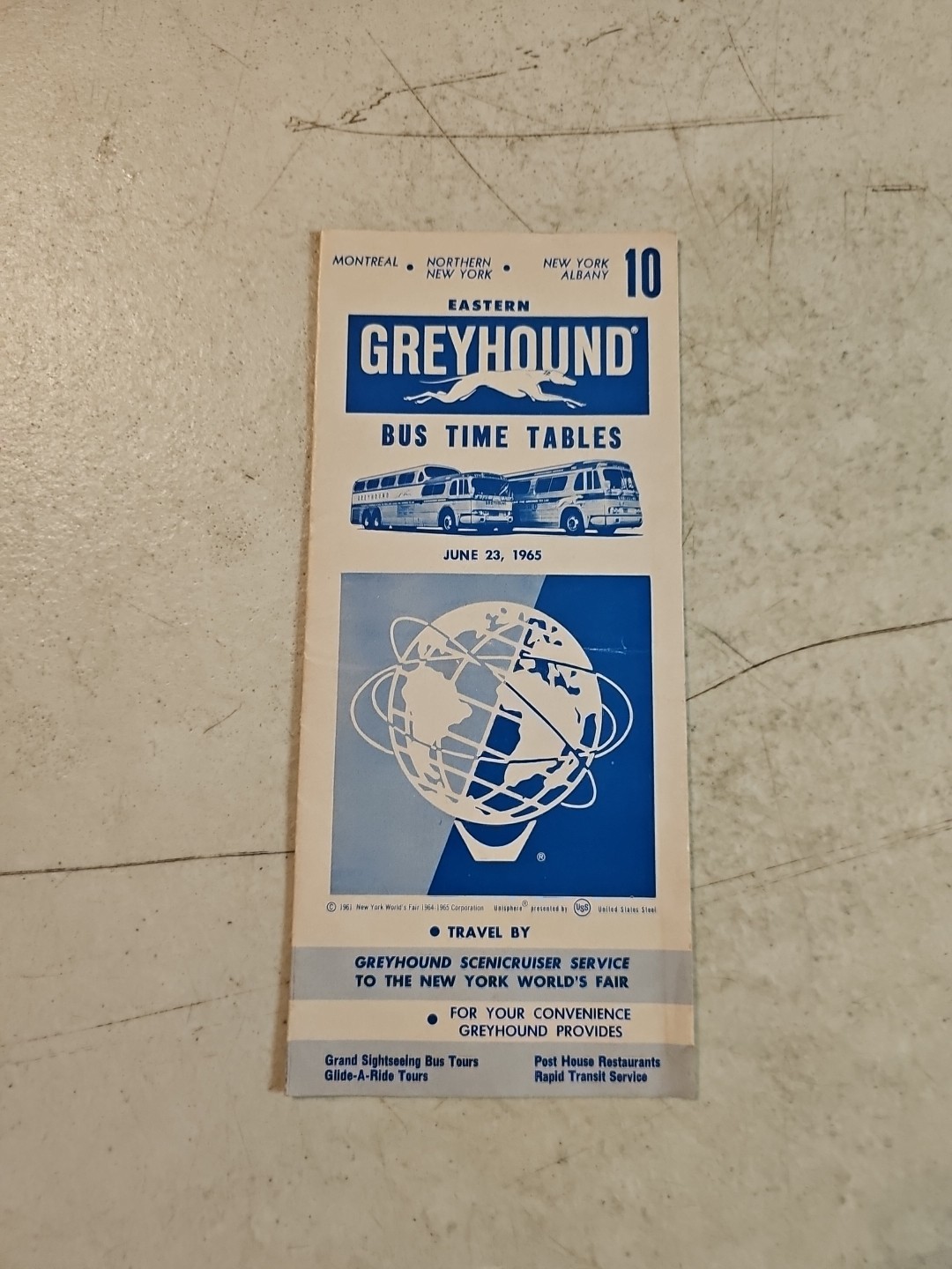 Vintage 1965 NY Worlds Fair Greyhound Bus Timetable Brochure