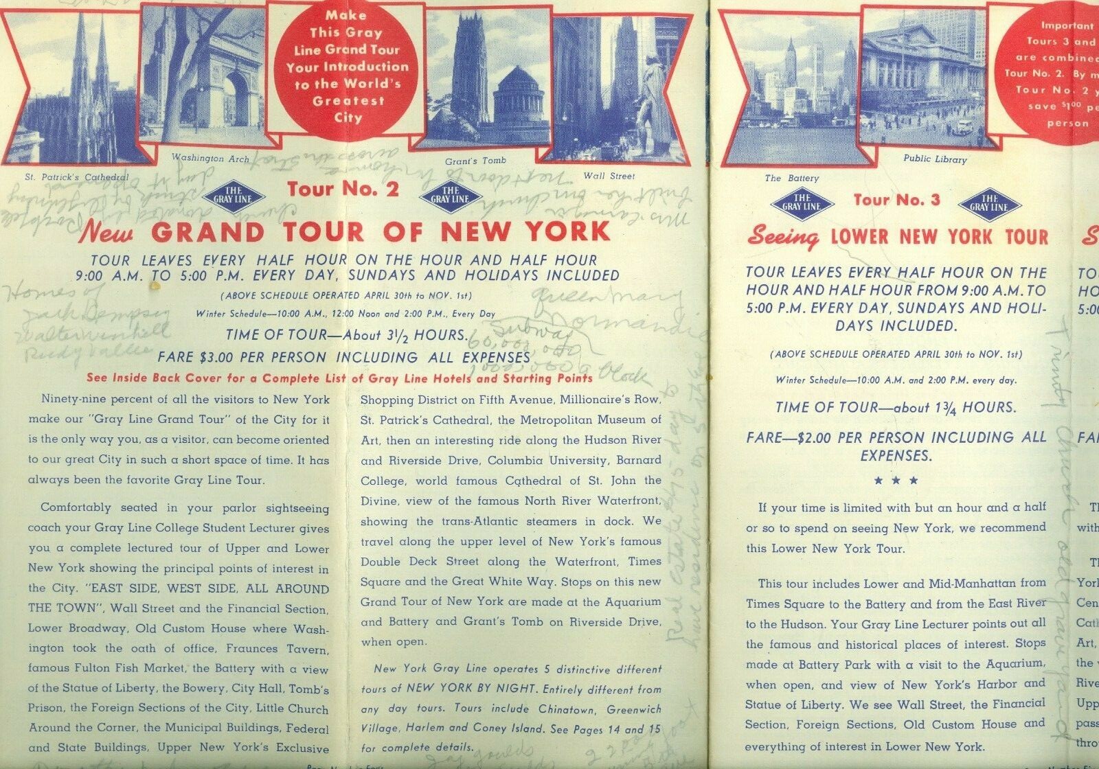 1939 New York World’s Fair, The Gray Line Bus Company 15 Page Schedule