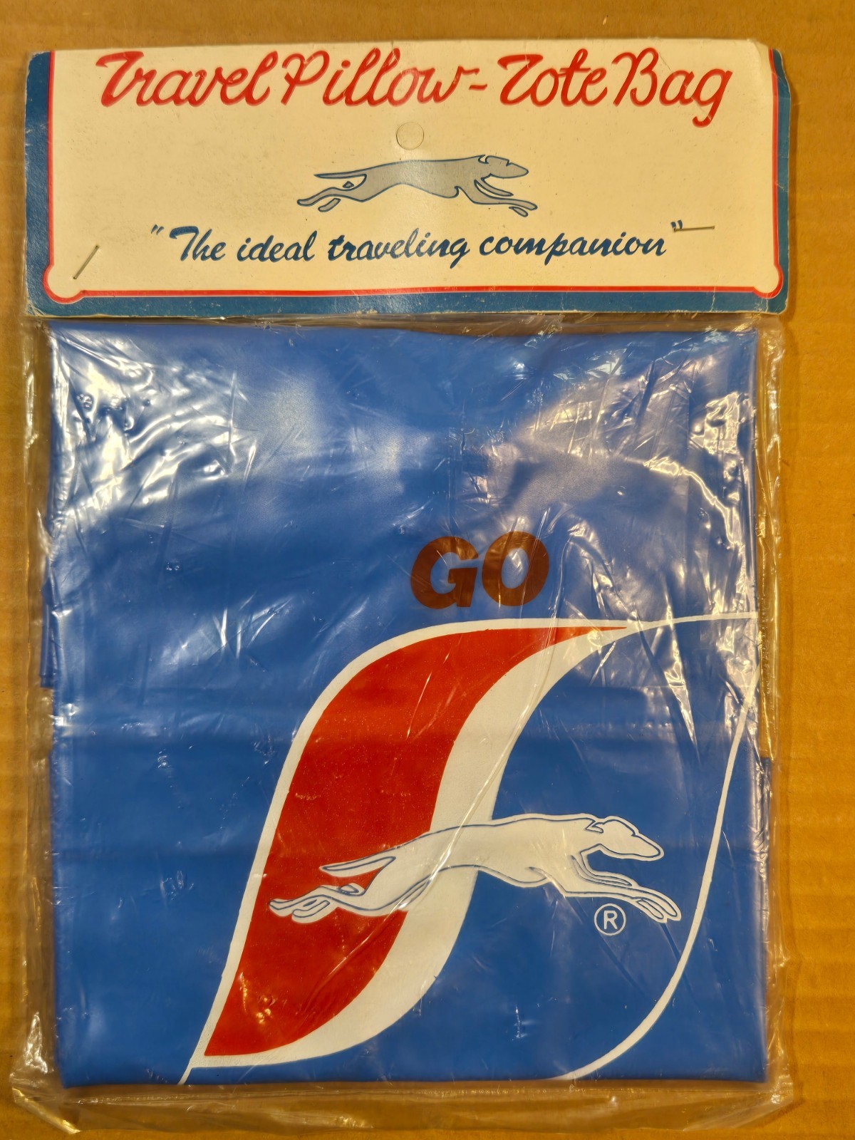 Greyhound Vintage 60’s Travel Pillow Inflatable Tote Bag NEW in Sealed Package