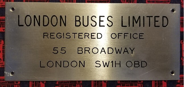 London Buses Limited Registered Office Plate 1980s