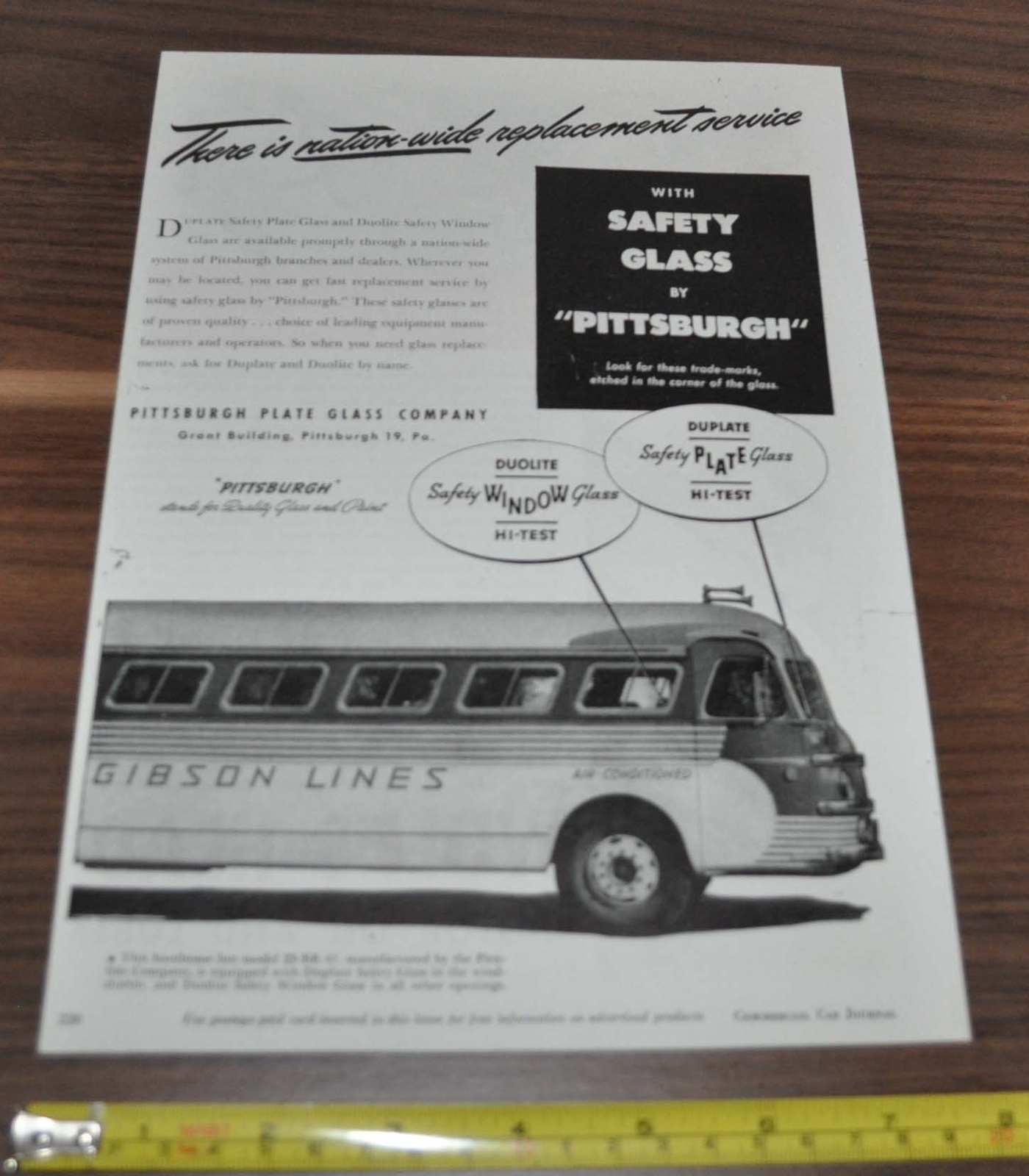 1944 Flxible Clippers Bus Ad Gibson Lines Safety Glass Pittsburgh